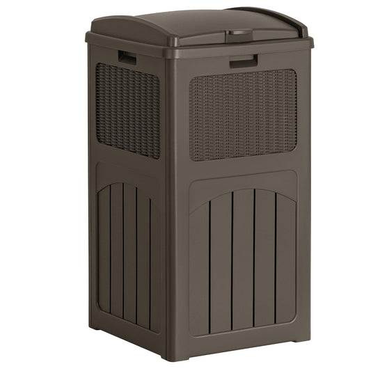 Flamaker 30 Gallon Trash Can, Resin Outdoor Garbage Can with Lid, Waterproof Hideaway Patio Waste Bins for Outside Use (Deep Brown)