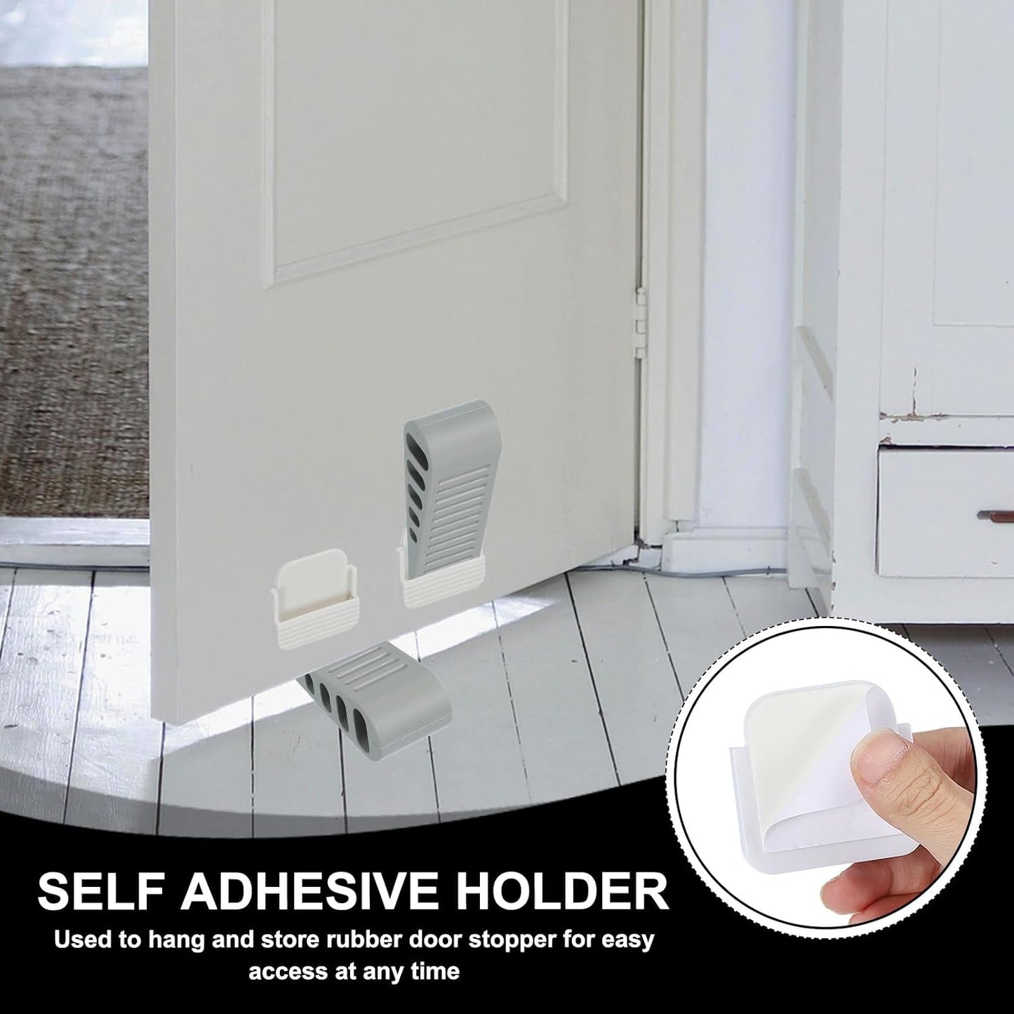 PATIKIL Rubber Door Stoppers for Bottom of Door, Door Wedge Stopper with Holder Sturdy Stackable Doorstop Wall Protector for Home Office Floor Concrete Tile, Gray