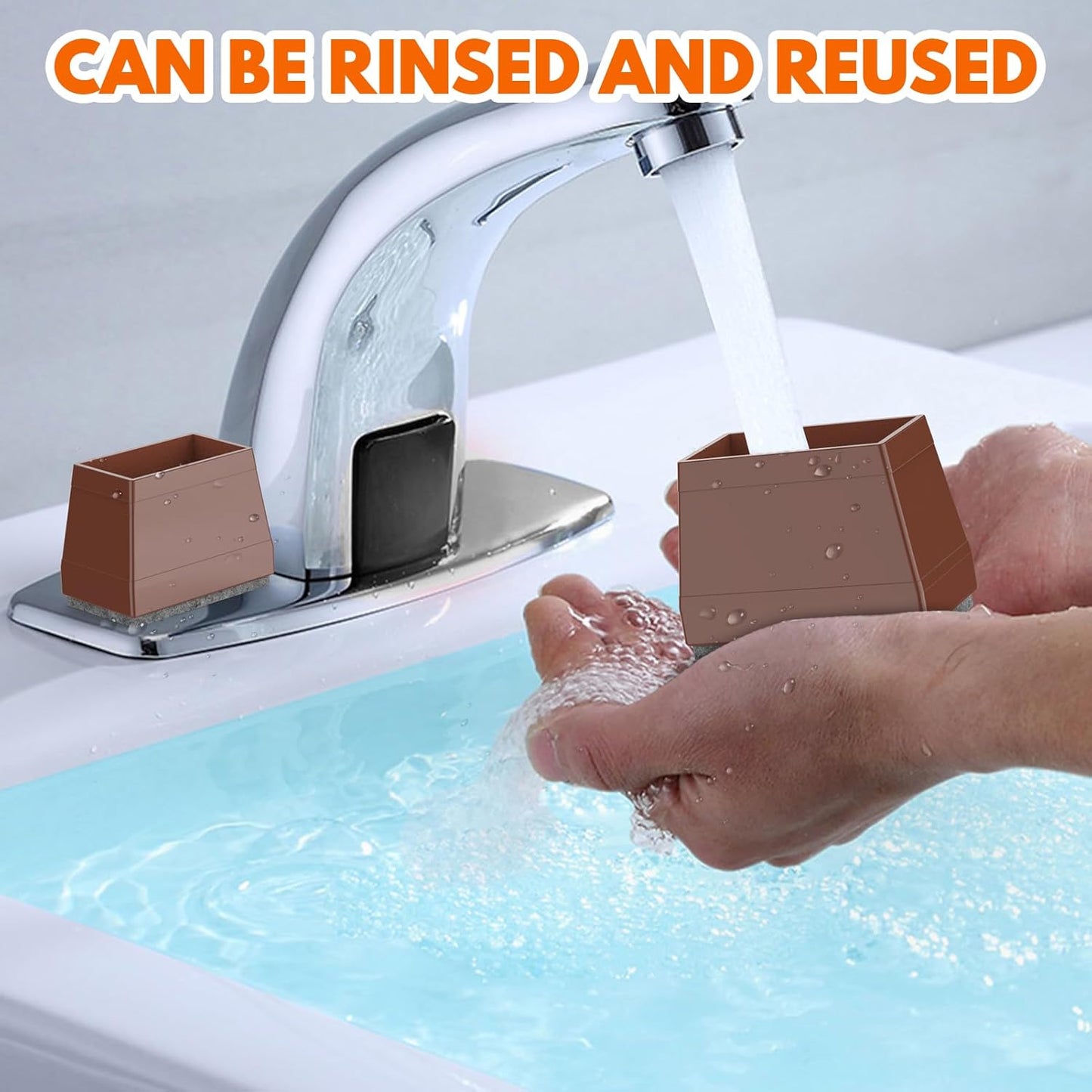 Rectangle Chair Leg Protectors for Hardwood Floors,16 PCS Silicone Covers to Protect Wood Tile Floors Felt Pads Furniture Leg Caps Reduce Noise. Easy to Move.(Brown,1 x 3 Inch,Rectangle)