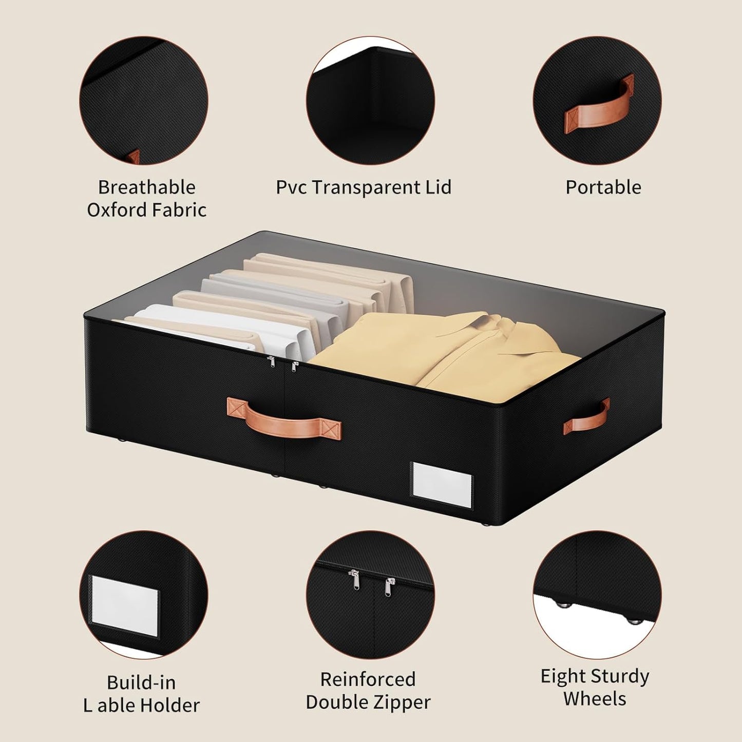 Underbed Storage With Wheels,Large Capacity 7.5 inches Height Storage Bins,Rolling Underbed Shoe Storage Containers,dorm Storage Drawers for clothes & blankets