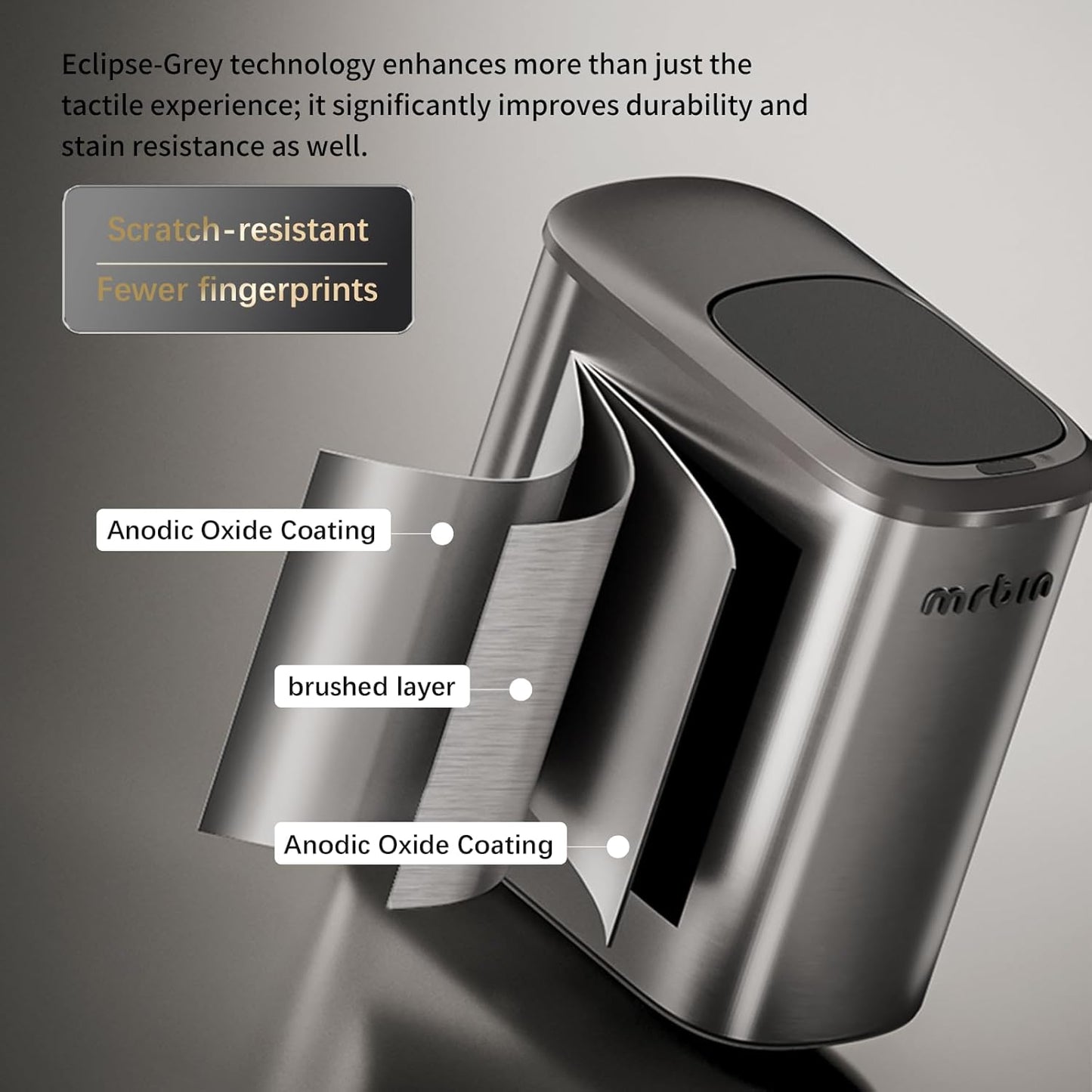 MRBIN Stainless Steel Motion Sensor Bathroom Trash Can, 10L / 2.6gal Slim Smart Toilet Waste Basket with Lid, Automatic Touchless Kitchen Bucket for Narrow Restroom, Vanity, Rv, Eclipse Grey