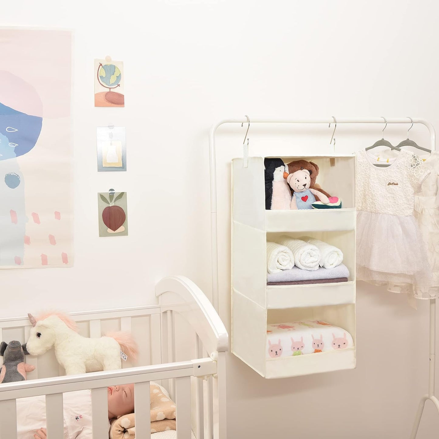 GRANNY SAYS 3-Shelf Hanging Organizer, Foldable Hanging Closet Storage, Hanging Shelves for Wardrobes & RV Closet, Beige, 29 ½" H X 12" W X 12" D, 1-Pack