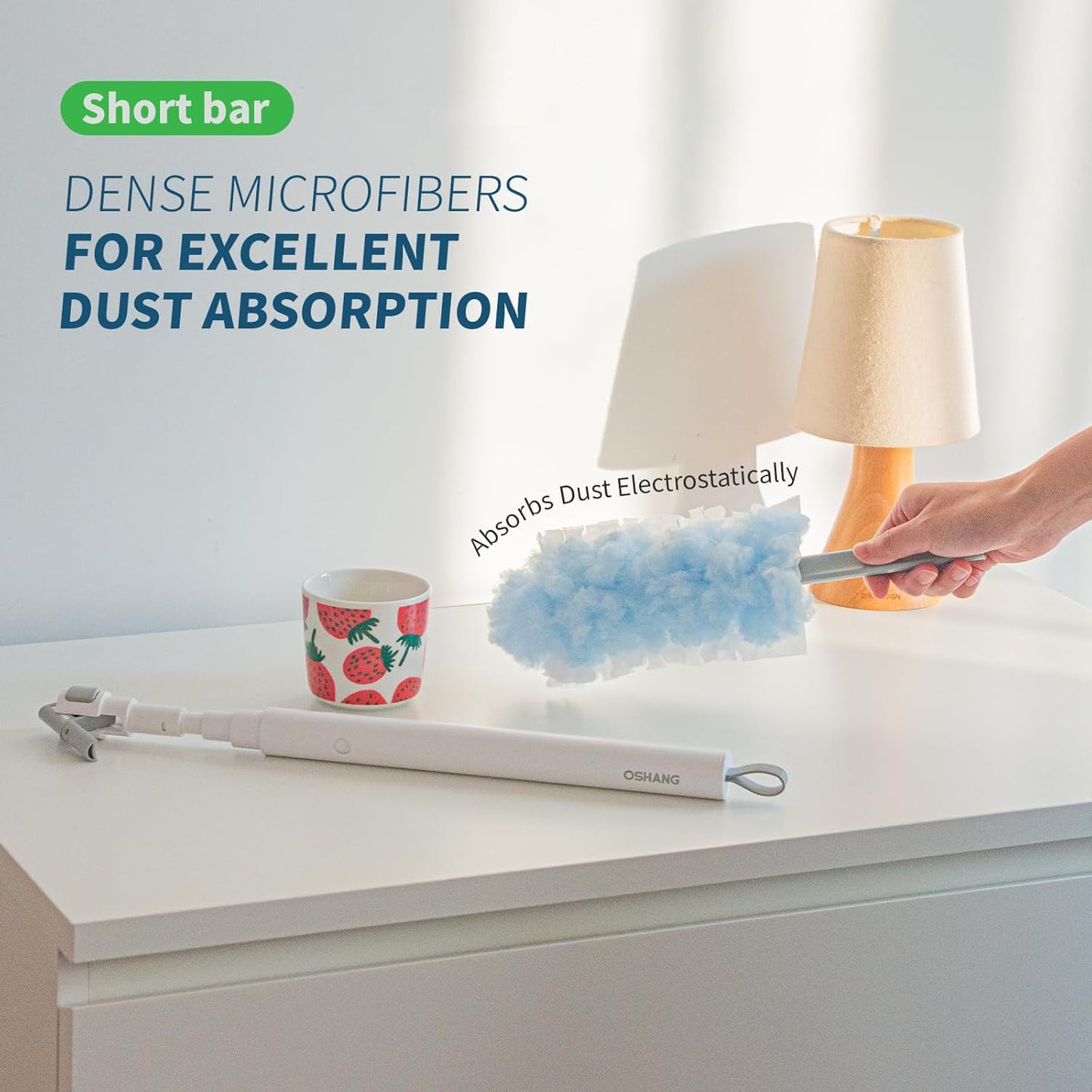 oshang Duster Heavy Duty 3.6 ft Extended Handle Dusting Kit - Multi-Surface Cleaning | Home, Office, Furniture, Ceiling Fan | Powerful Dust Removal | Feather Dusters (1 Duster + 12 Refills)