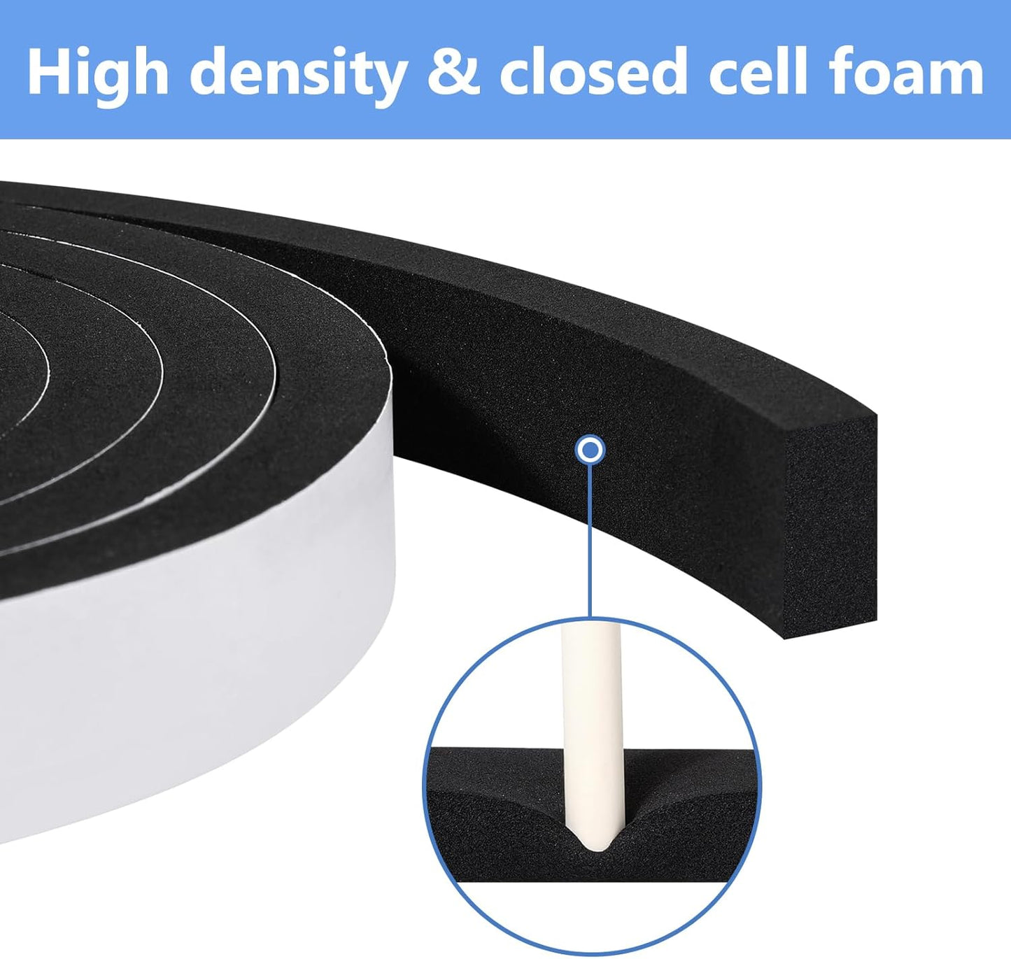 Weather Stripping Door Seal Strip (3/5 Inch X 1/8 Inch X 26Feet), Strong Adhesive, Lightproof, Soundproof, Weatherproof Foam Tape Insulation for Sliding Door, Front Door Frame, Windows- Black