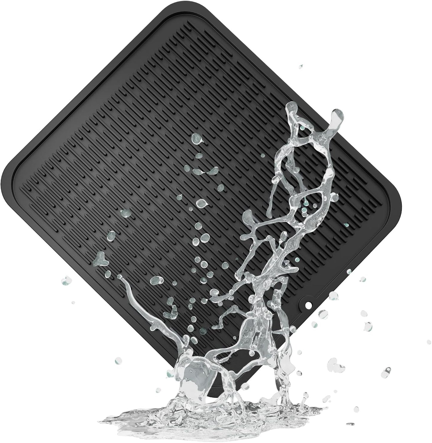 ZLR Silicone Dish Drying Mat for Kitchen Counter, Eco-Friendly Fast Dry Dish Mat, Easy Clean Multi Usage Drying Matt, Heat Resistant Trivet, 16" x 18" XL, Black