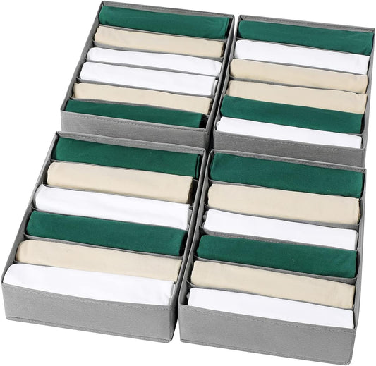 4 Packs T-shirt Drawer Organizers for Clothing,6 Grids Compartment Wardrobe Storage Box, Washable Clothes Organizer for Folded Clothes, T-shirt, Legging-15.75 * 11.81 * 3.93 in