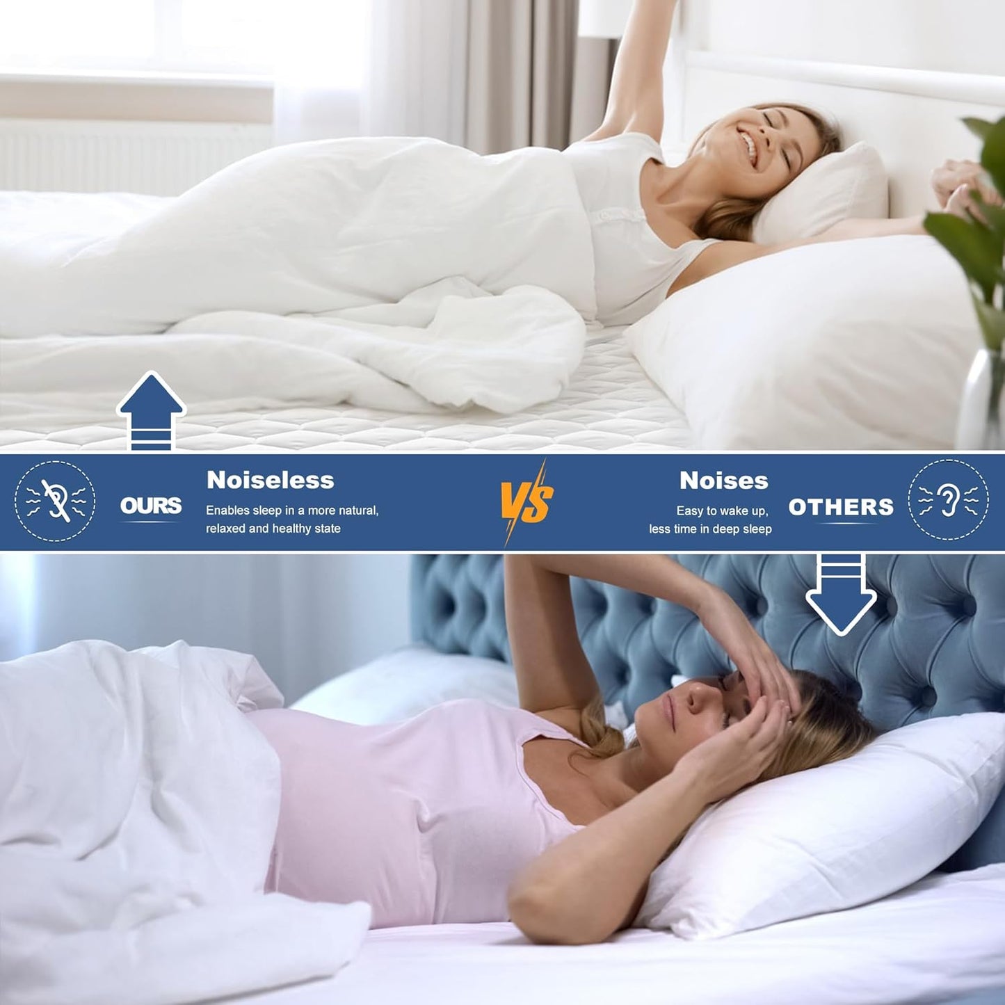 GRT King Mattress Protector Waterproof, 100% Waterproof Quilted Fitted Mattress Pad, Noiseless Hollow Cotton Mattress Cover, fits up to 21" Deep, Dust Proof White