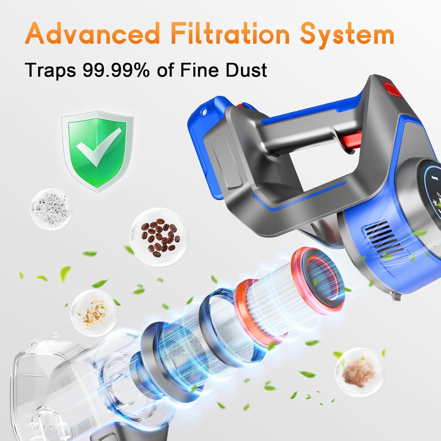 Cordless Stick Vacuum Cleaner - Rechargeable, 45Kpa Powerful Vacuums with Detachable Battery Display, Max 45Mins Runtime, 8 in 1 Handheld Vacuum for Hardfloor & Carpets Pet Hair