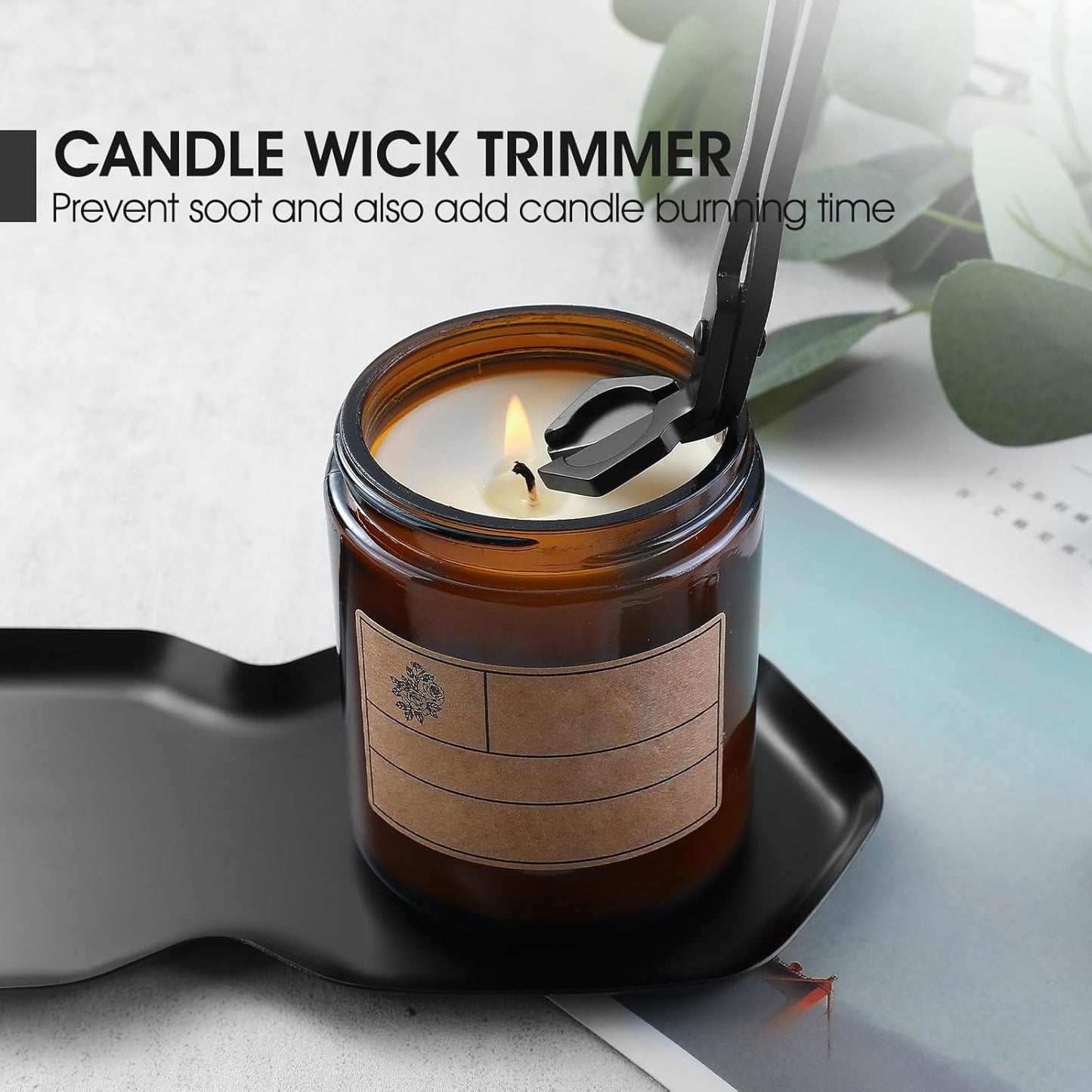 3-in-1 Candle Accessory Set, Wick Trimmer, Candle Snuffer, Wick Spoon, Stainless Steel Material Perfect for Candle Lovers(Black)