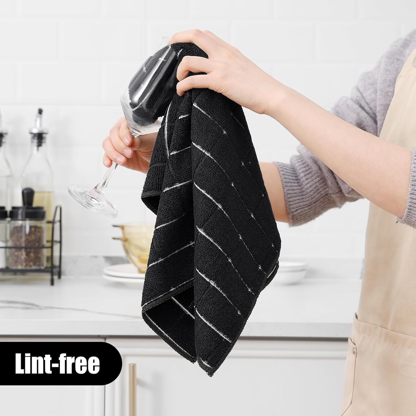 Homaxy Microfiber Kitchen Towels and Dishcloths Set, 12 Pack Soft and Absorbent Dish Hand Towels Bulk, 28 x 16 Inch & 12 x 12 Inch Quick Drying Rags for Washing Dishes, Black