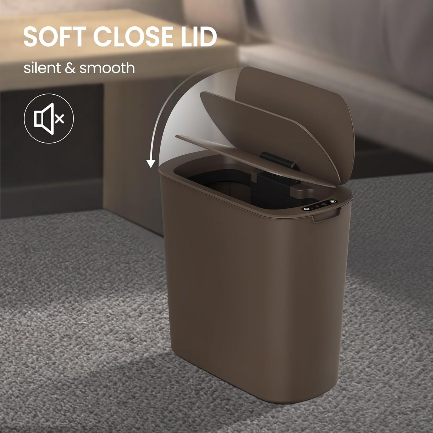 Cesun Automatic Motion Sensor Bathroom Trash Can with Lid, 2.6 Gallon Touchless Trash Bin, Smart Plastic Slim Garbage Can Small Brown Wastebasket for Toilet, Office, rv, Bedroom, Living Room