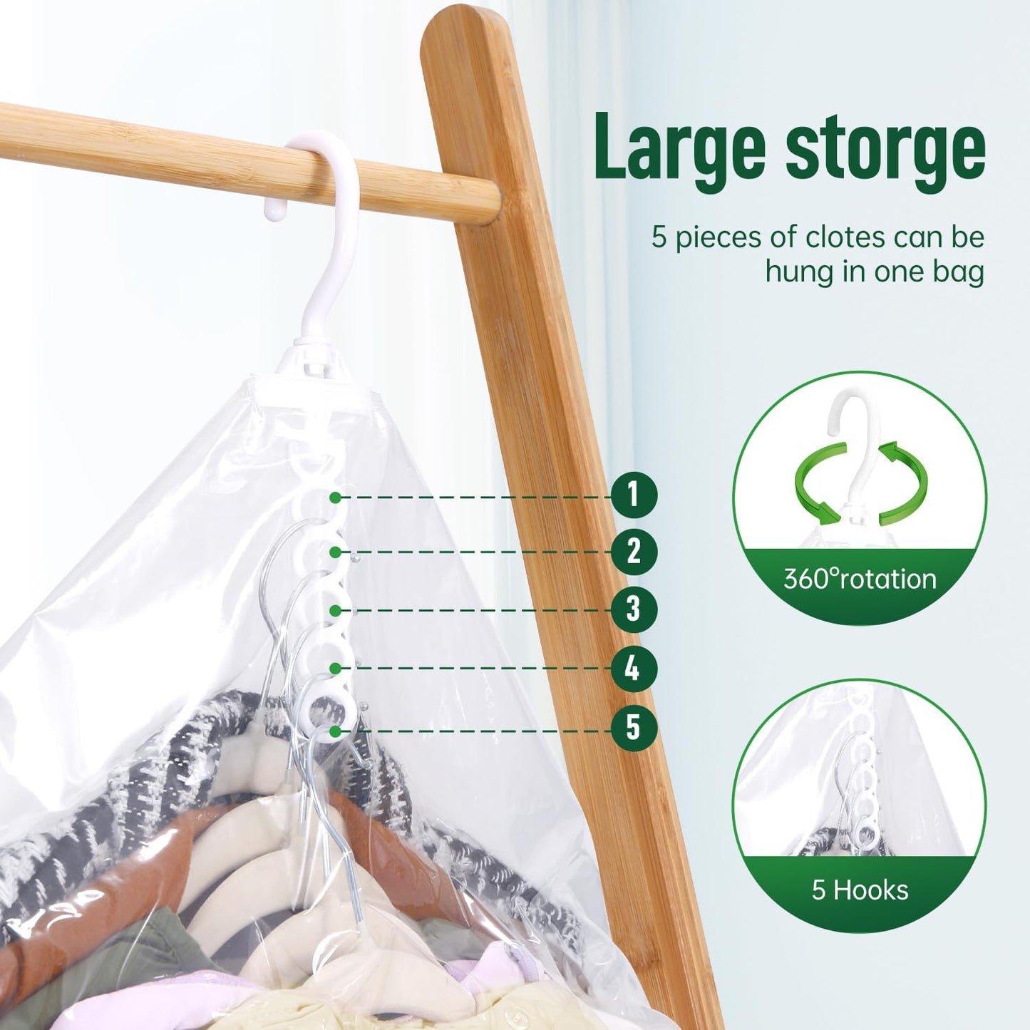Hanging Vacuum Storage Bags For Clothes With Hand Pump,Coat Storage Bag Hanging,Vacuum Bags For Clothes,Space Saver Vacuum Storage Bags,Garment, Clothing, Dress, Suit, Long Coat, Jacket(Long 6 Pack）