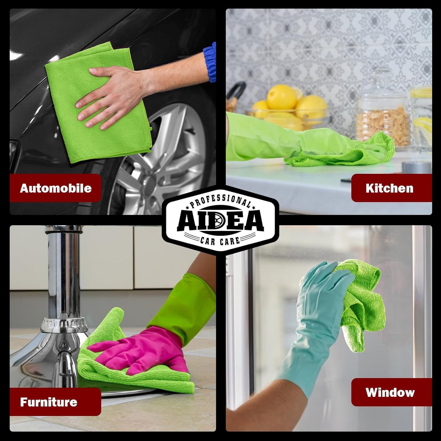 AIDEA Microfiber Cleaning Cloth, 10PK, Microfiber Towels for Cars, Premium All Purpose Car Cloths, Dusting Cloth Cleaning Rags, Absorbent Towels for SUVs, House, Kitchen, Window, 12"×12", Green