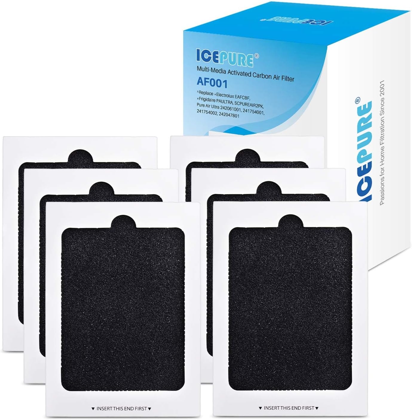 ICEPURE AF001 Compatible with EAFCBF Refrigerator Air Filter, Pure Air Ultra, Pure Air Ultra, PAULTRA, SCPUREAIR2PK, 242047801, 242061001, 241754001, 241754002, PS1993820, 7241754001, 6PACK