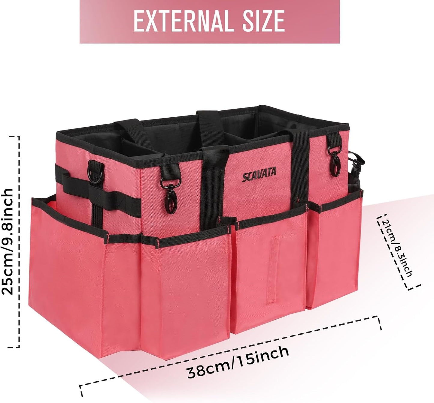 Wearable Cleaning Caddy Bag, Cleaning Caddy Supplies Organizer with Handle & Shoulder Straps for Housekeepers, Under Sink & Car Cleaning Tool Organizers with 4 Foldable Divider (RoseRed)