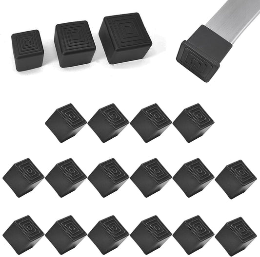 16 Pcs 1" x 1" Square Rubber Chair Leg Caps, PVC Table Leg Covers, Flexible & Anti-Slip Furniture Leg End Caps, Chair Leg Floor Protectors for Bar Stool Leg Patio Indoor, Black