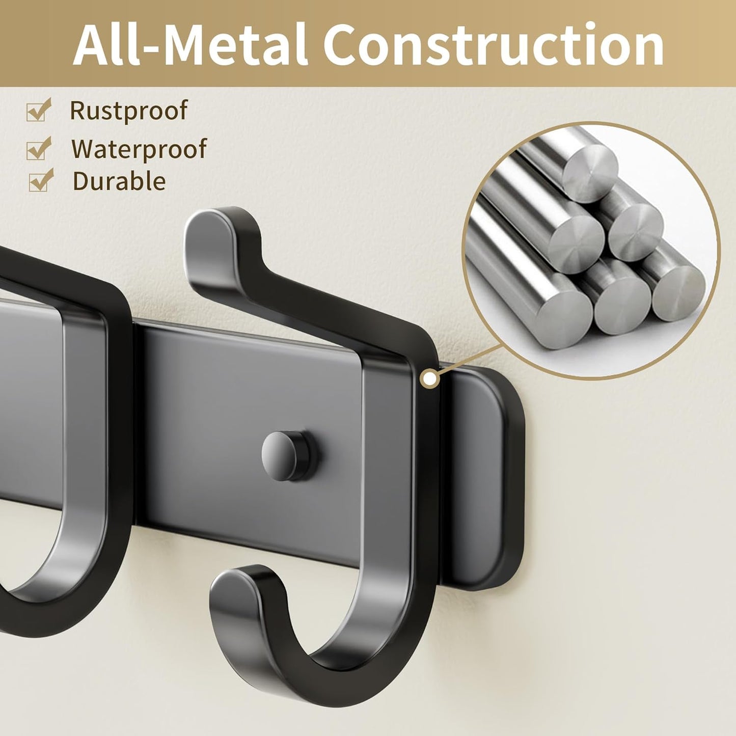 Coat Rack Wall Mounted Heavy-Duty: Metal Coat Hanger 6 Hooks for Hanging Hat, Clothes, Robe, Keys, Backpack, Bathroom Towels, Jacket, Purse - Closet, Door, Entryway, Mudroom (Black, 1 Pack)