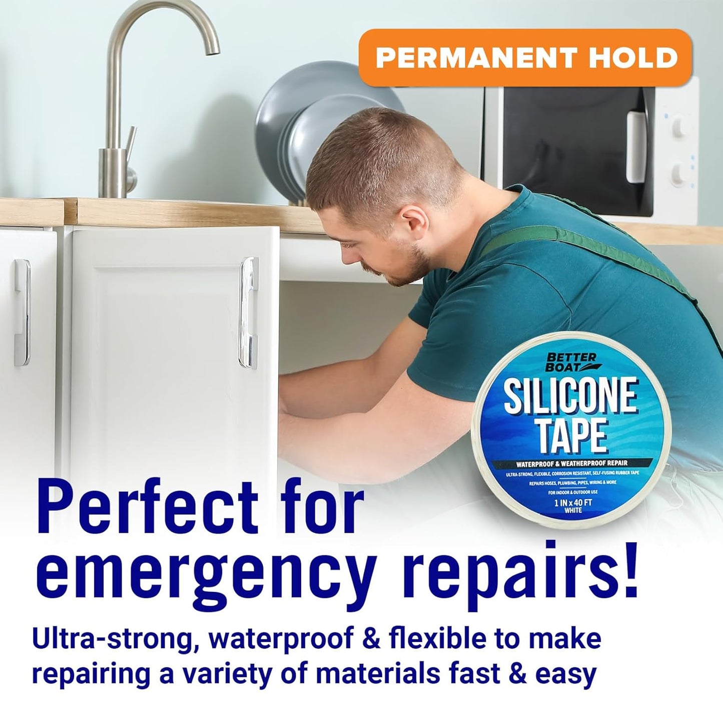 White Heavy Duty Silicone Tape, Self-Fusing Rubber Hose and Plumbing Water Pipe Repair Seal, Coax Electrical or Waterproof Tape for Leaks, 40ft