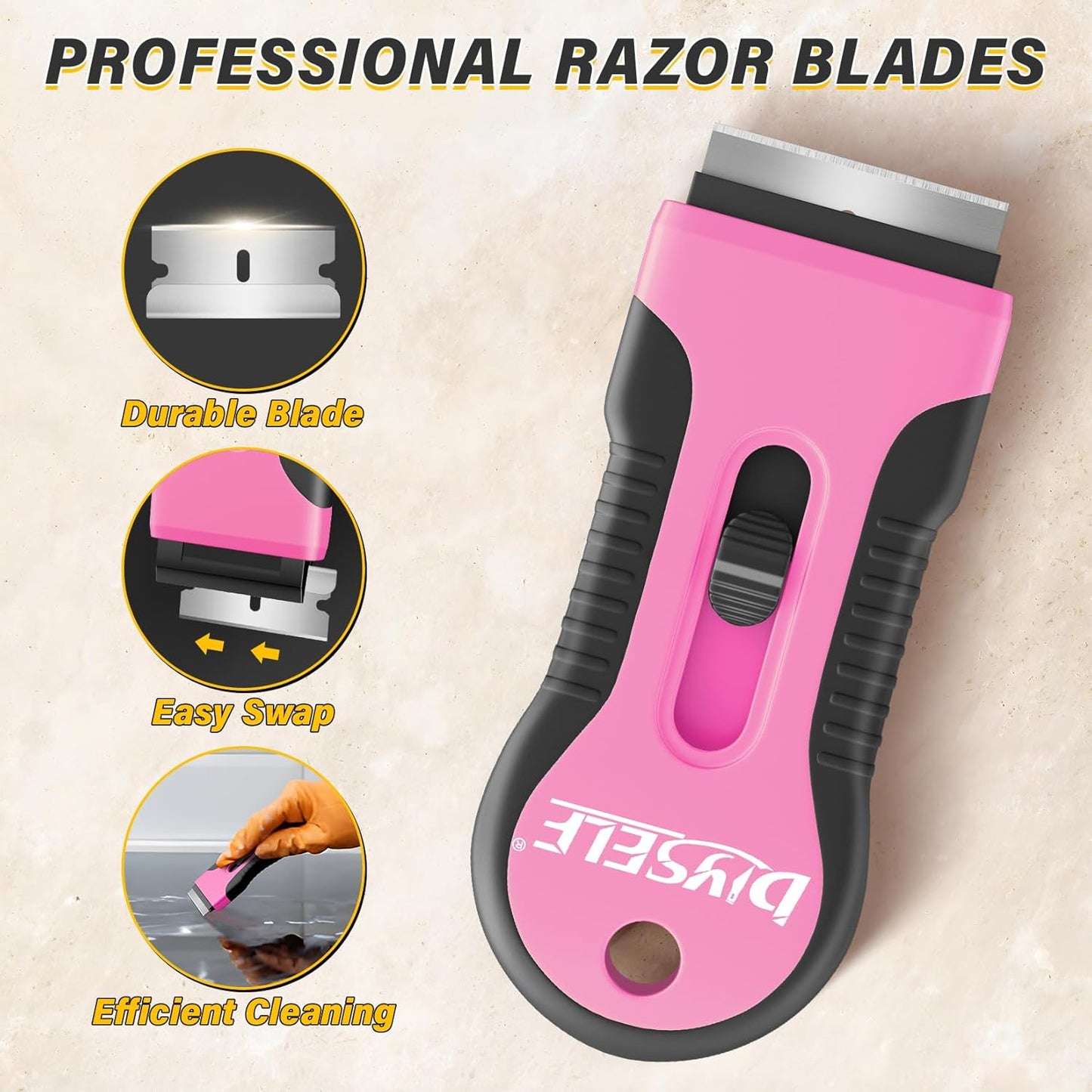 DIYSELF 2 Pack Razor Blade Scraper, 10 PCS Spare Razor Blades, Enhanced Razor Scraper, Razor Blade Scraper Tool for Glass Top Stove, Multipurpose Glass Scraper, Razor Scraper Tool for Paint, Sticker