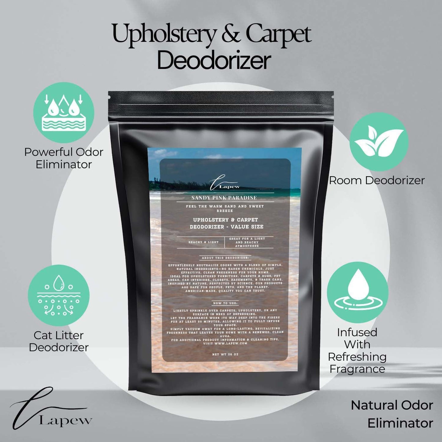 Sandy Pink Paradise Carpet Freshener Powder Refill 36 oz | Powerful Odor Eliminator for Home | Upholstery Deodorizer | Carpet Deodorizer | Pet Urine | Cat Litter Box | Pink Sands Fragrance