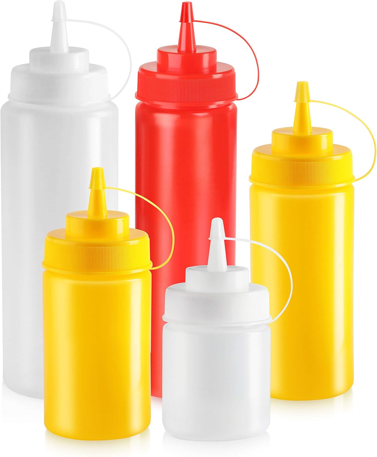 New Star Foodservice 26528 Plastic Squeeze Bottles with Cap and Scale, Wide Mouth, 16 oz, Yellow, Pack of 6