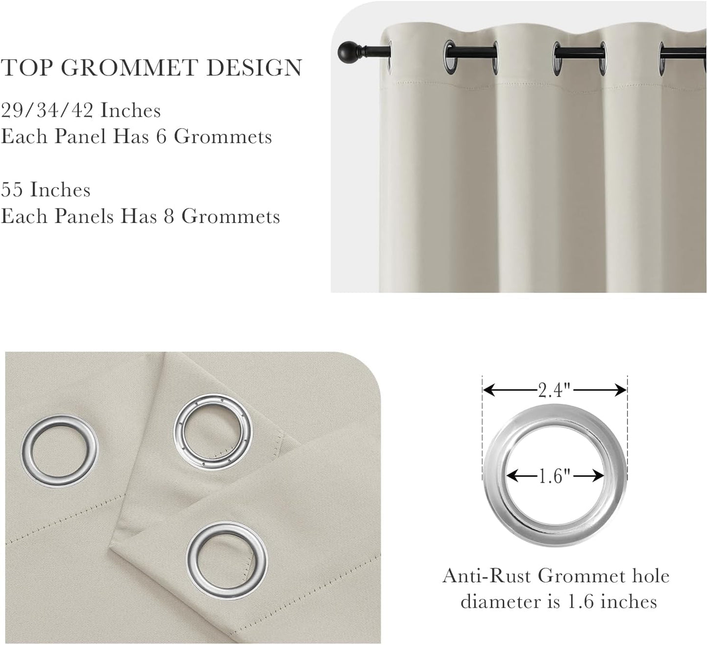 PONY DANCE Black Out Curtains for Bedroom 54 inch Length 2 Panels Set, Thermal Insulated Room Darkening Window Drapes for Living Room, Grommet Top (W34 x L54 Inch, Cream)