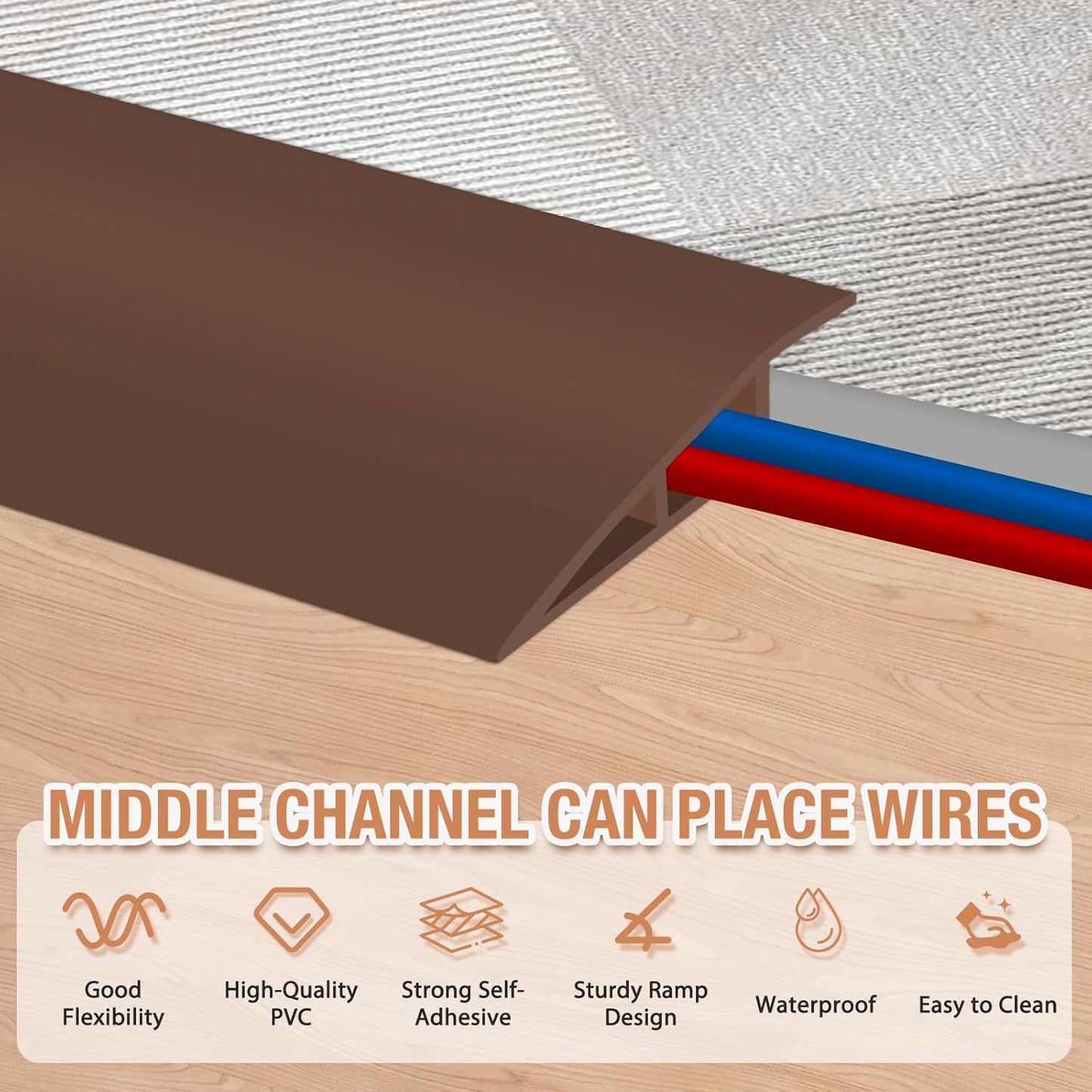 Floor Transition Strip Self Adhesive Vinyl Door Threshold for Doorways Carpet Edging Trim Overlap Edge Reducer for Laminate Floor, Carpet, Tile (Brown, 3/5" to 4/5", 3.3Ft)