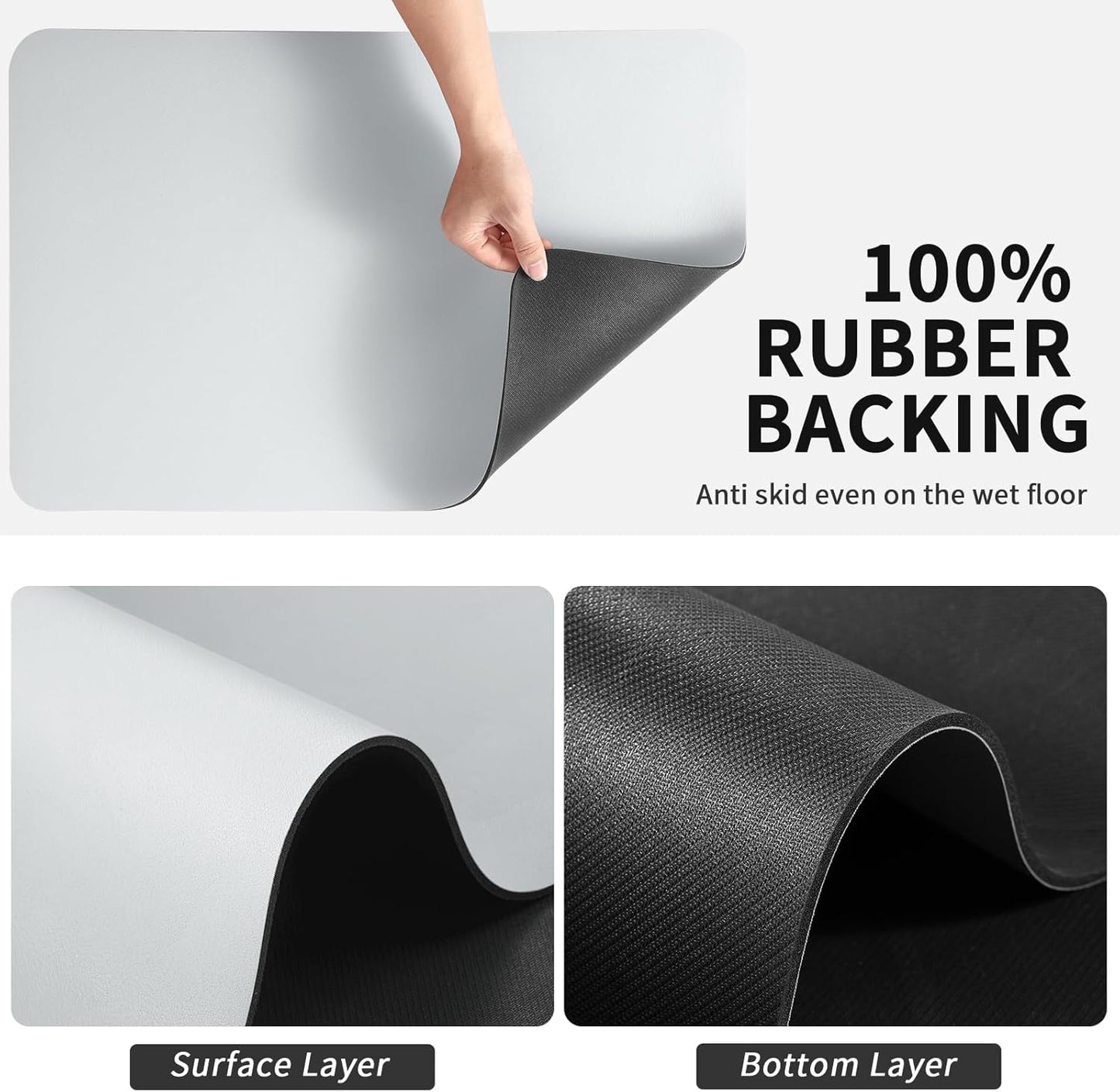 Dish Drying Mat for Kitchen Counter, Heat Resistant Drainer Mats with Non-slip Rubber Backed, Hide Stain Kitchen Super Absorbent Draining Mat, Easy to Clean Dish Rack Pad, Light Grey 18"x32"