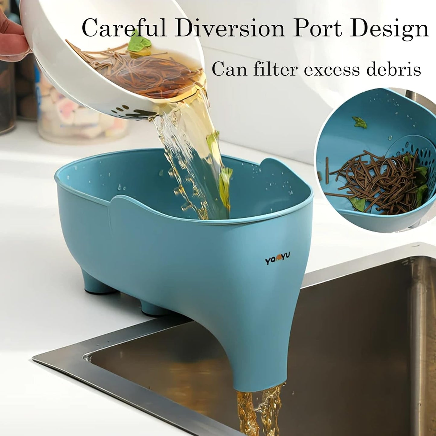 4-Piece Vegetable Fruit Drainage Basket Set - Elephant Design, Multi-Colored (Blue, Gray, Green, Pink) for Draining Pasta, Noodles & More