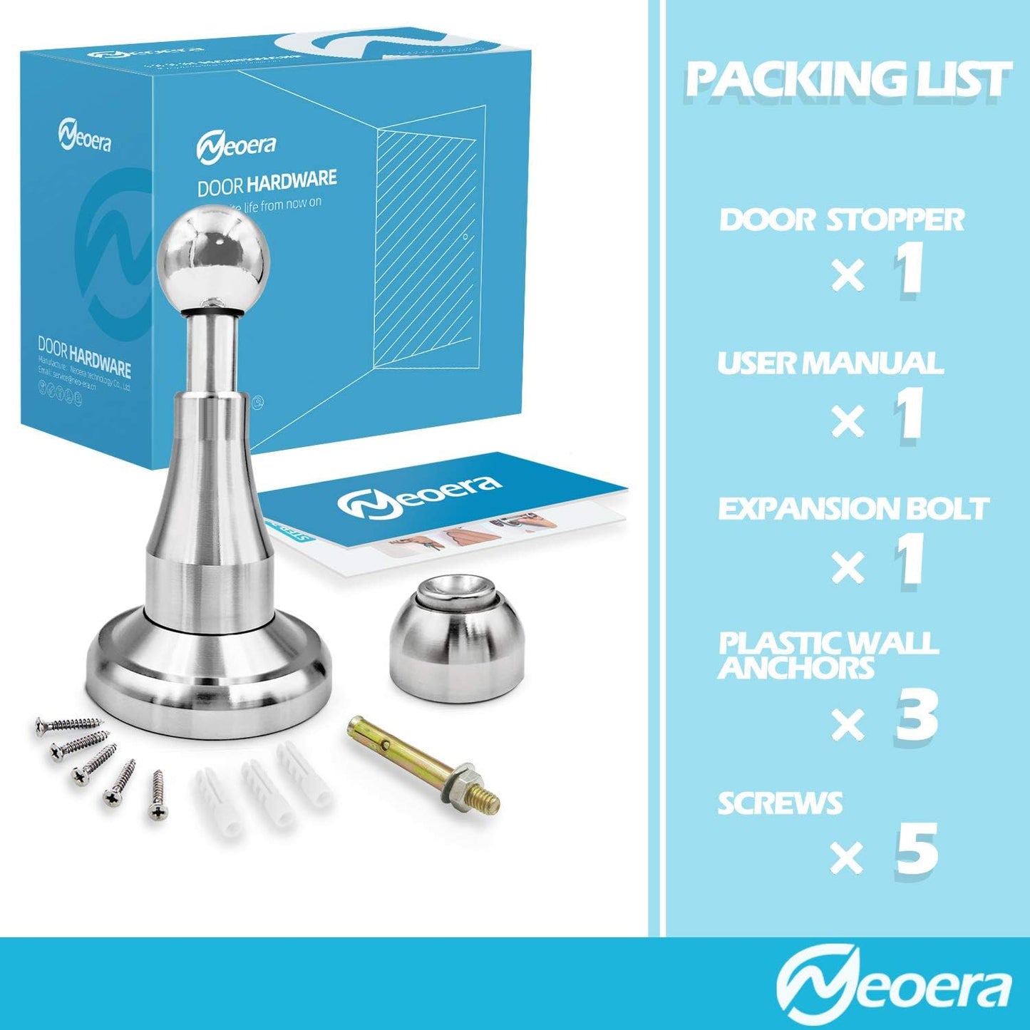 Neoera Magnetic Door Stopper, Updated Hydraulic Shock Absorbent Technology, Soft-Catch Magnetic Hold, Premium 304 Stainless Steel, Anti-Rust, Heavy Duty for Various Door Types, Wall Mount 3Pack