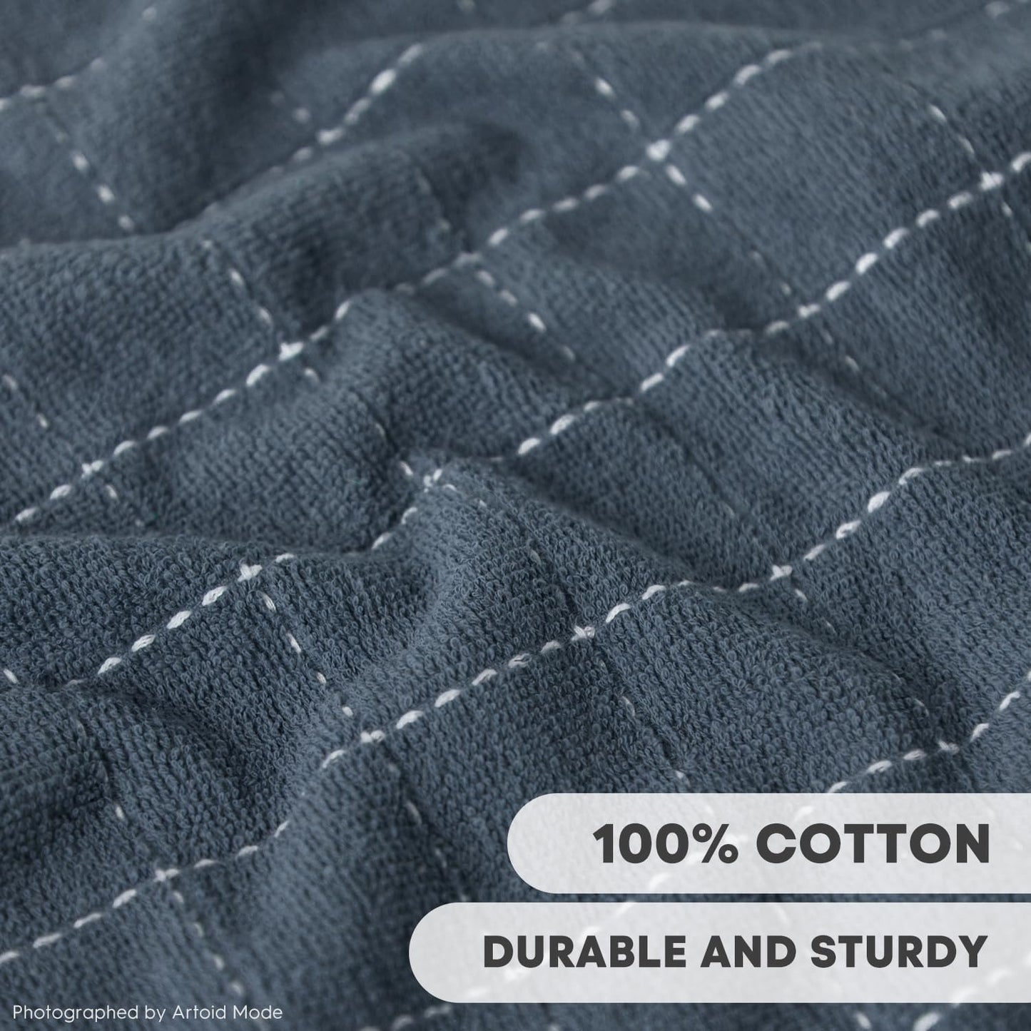 Artoid Mode Checkered Designed Cotton Grey Terry Kitchen Dish Towels, 15x25 Inch Soft Absorbent Quick Drying Family Cleaning Tea Towels Set of 4