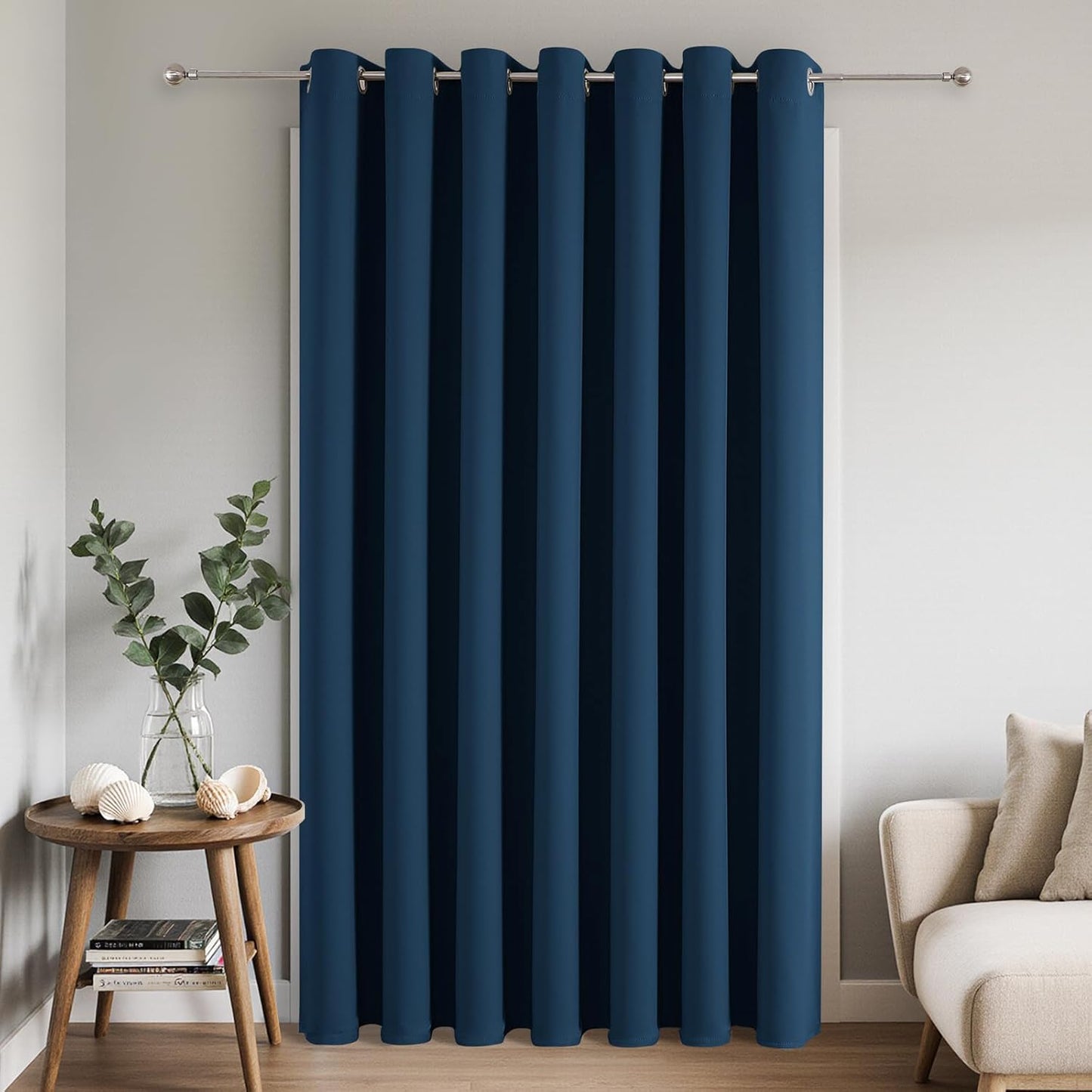Joydeco Blackout Patio Sliding Door Curtains 108 Inches Long, Grommet Privacy Room Divider Curtains, Extra Wide Thermal Blackout Drapes for Bedroom Living Room (Navy Blue, 100Wx108L, 1 Panel)