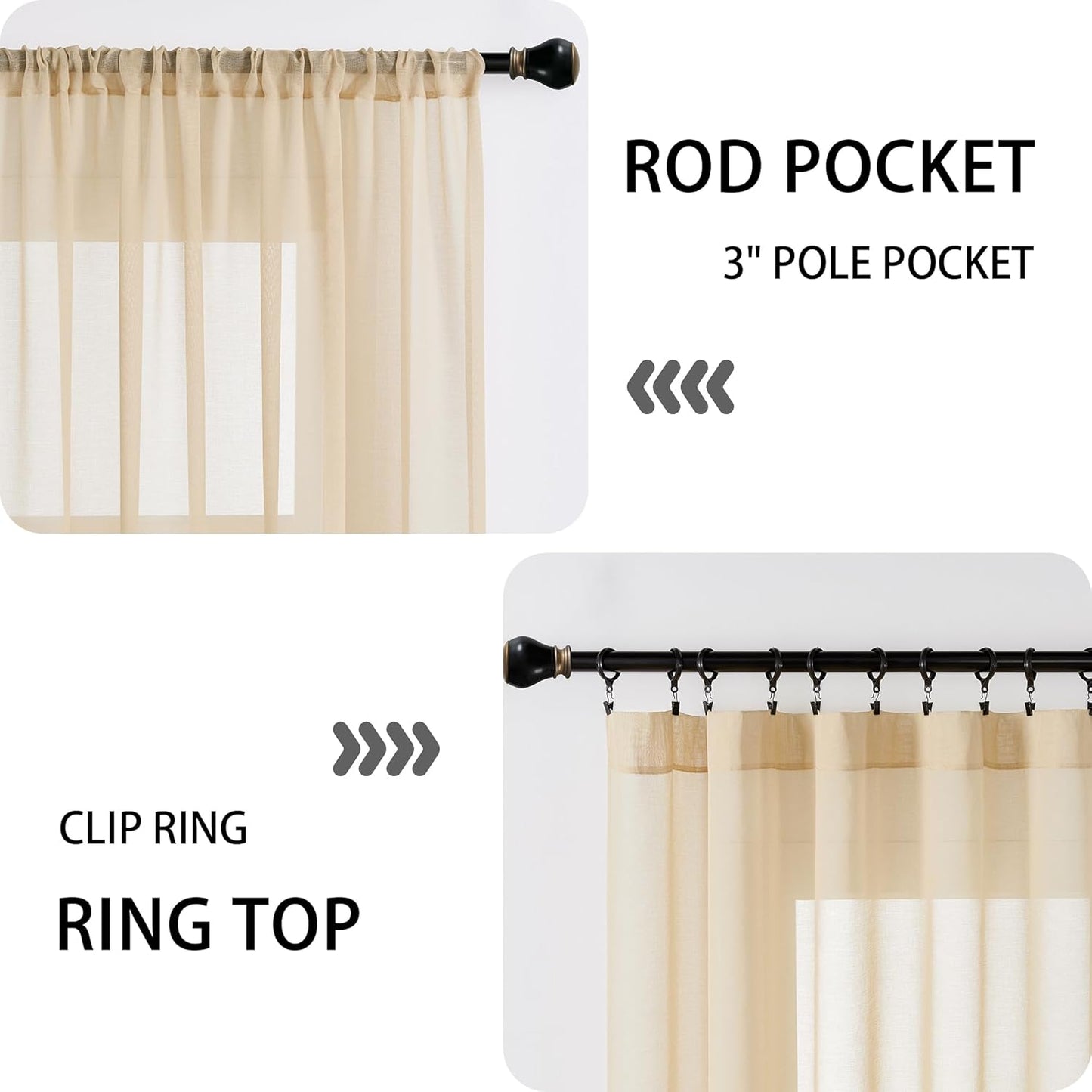 Tollpiz Sheer Door Curtains Closet Linen Textured Curtains Sheer Doorway Light Filtering Voile Rod French Door Pocket Curtain Patio Glass Door, 25 x 72 inches Long, Beige, Set of 1 Panel
