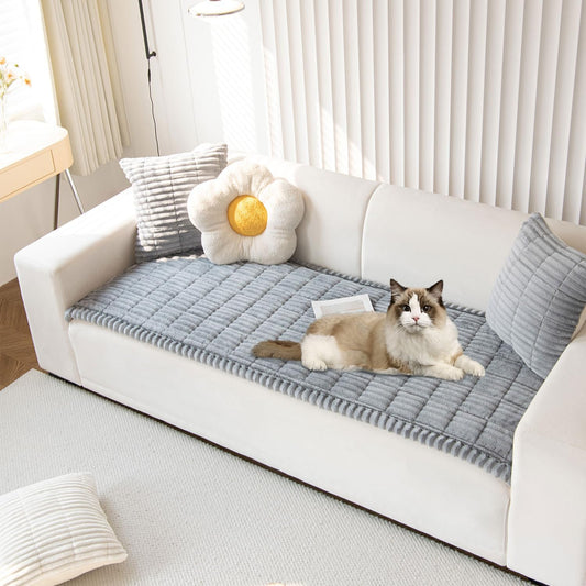 OTOB Couch Cover for Dogs Washable, Non Slip Plush Sofa Covers for 3 Cushion Couch, Fuzzy Pet Friendly Mat Bed Furniture Protector Sofa Slipcover, All Seasons (Gray, 27.6" x 70.9")