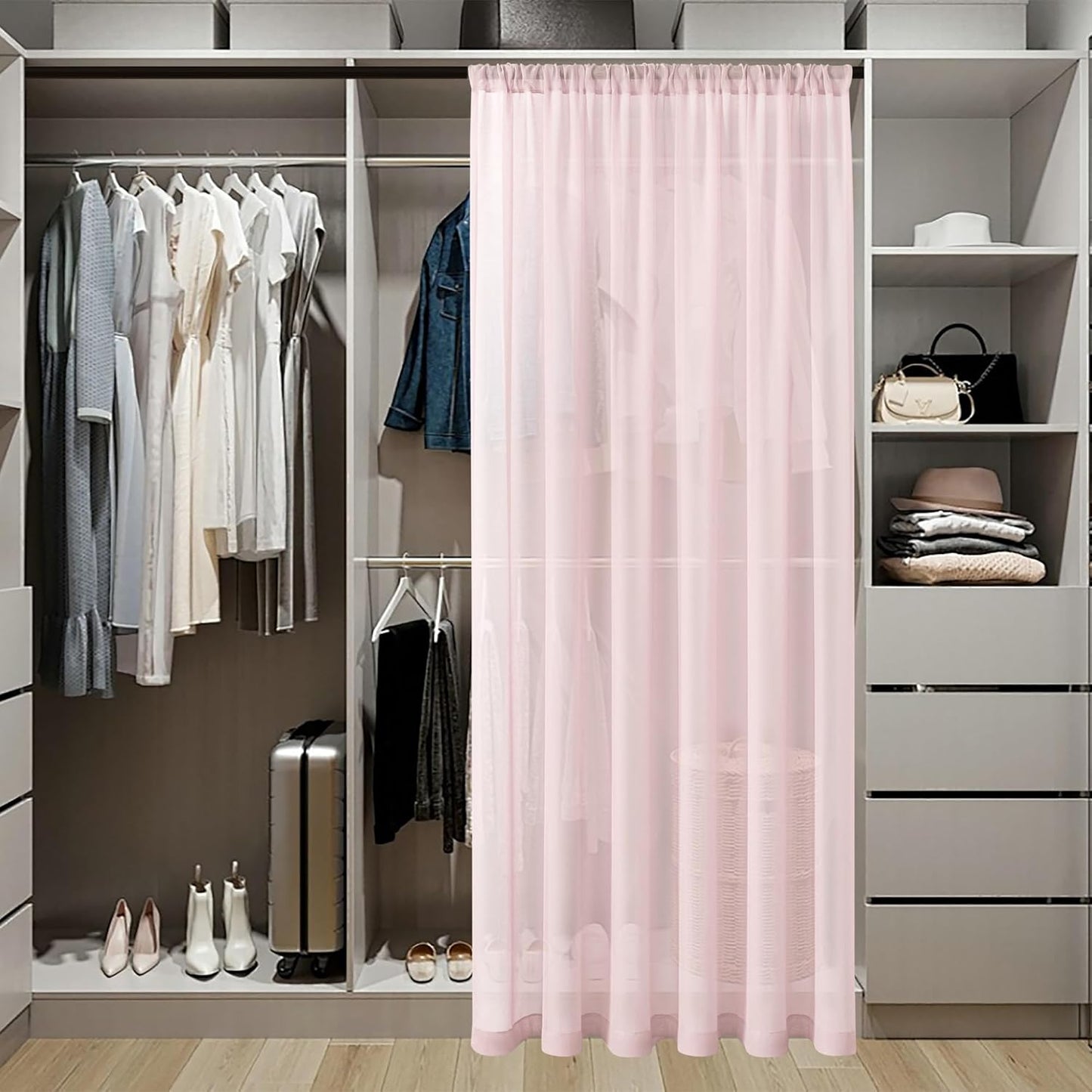 Tollpiz Small Sheer Linen Textured Curtain Sheers Doorway Light Filtering Voile French Door Rod Pocket Curtains, 25 x 40 inches Long, Pink, Set of 1 Panel