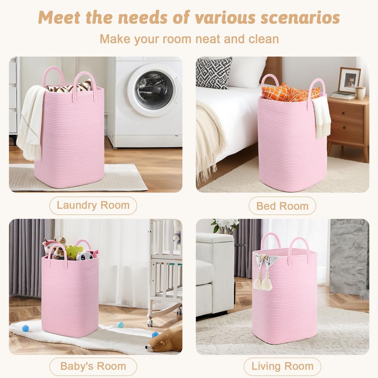 Laundry Basket,Woven Cotton Rope Laundry Hamper,40L Versatile Storage for Dirty Clothes,Baby Toys,and Blankets in Bathroom, Nursery,and Living Room