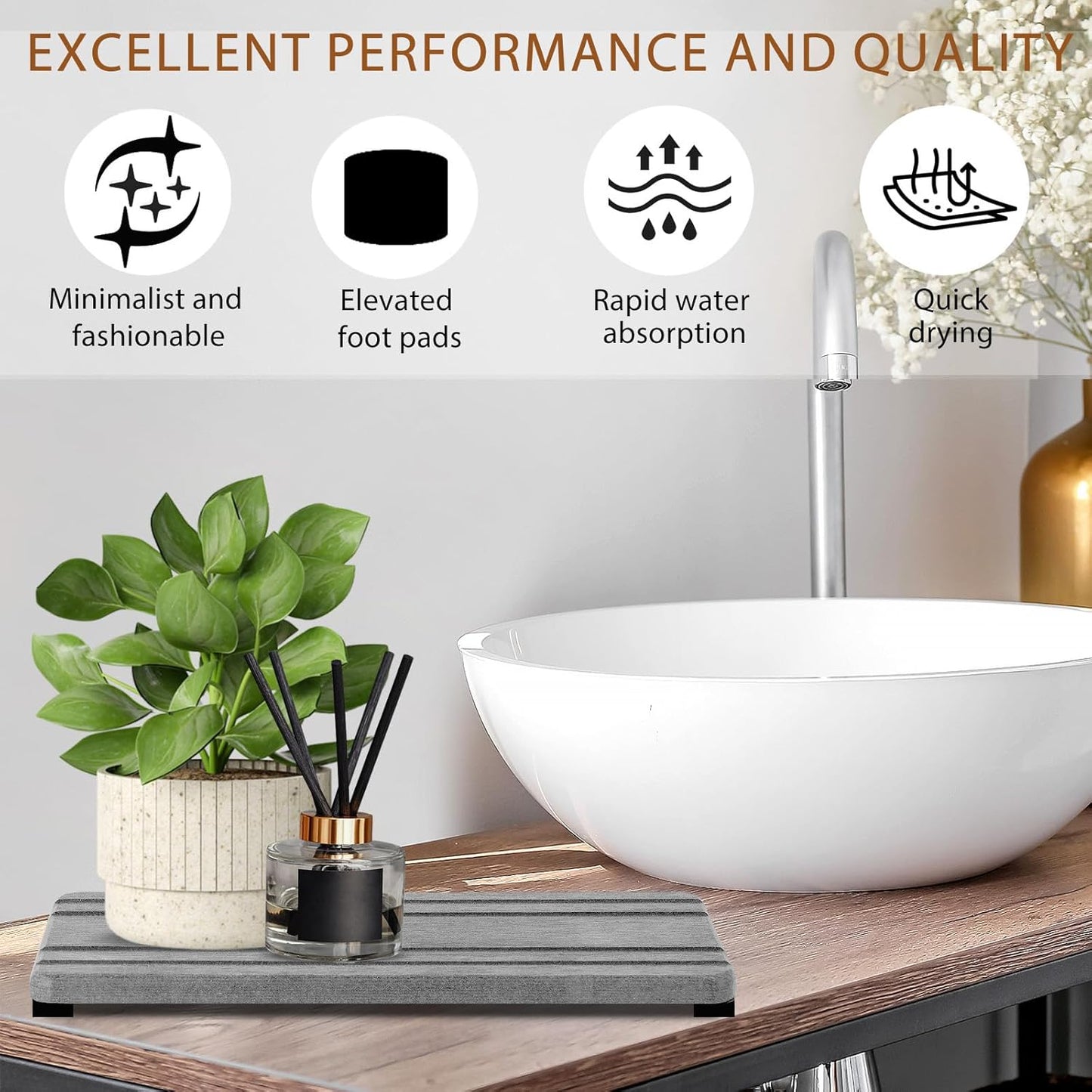 3PCS Water Absorbing Stone Tray, DryingNeat Diatomite Stone Sink Tray, Instant Dry Sink Coasters, Kitchen Sponge Hand Soap Holder, Countertop Fast Drying Counter Trays,8 * 4inch and 4 * 4inch