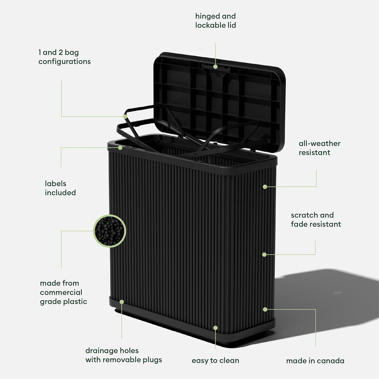 Veradek Tambour Series Outdoor Trash Can with Lid – All-Weather Waste Bin for Patio, Pool, BBQs & Parties | Durable Dual Bag System up to 30 Gallons | Modern Design for Backyard or Deck