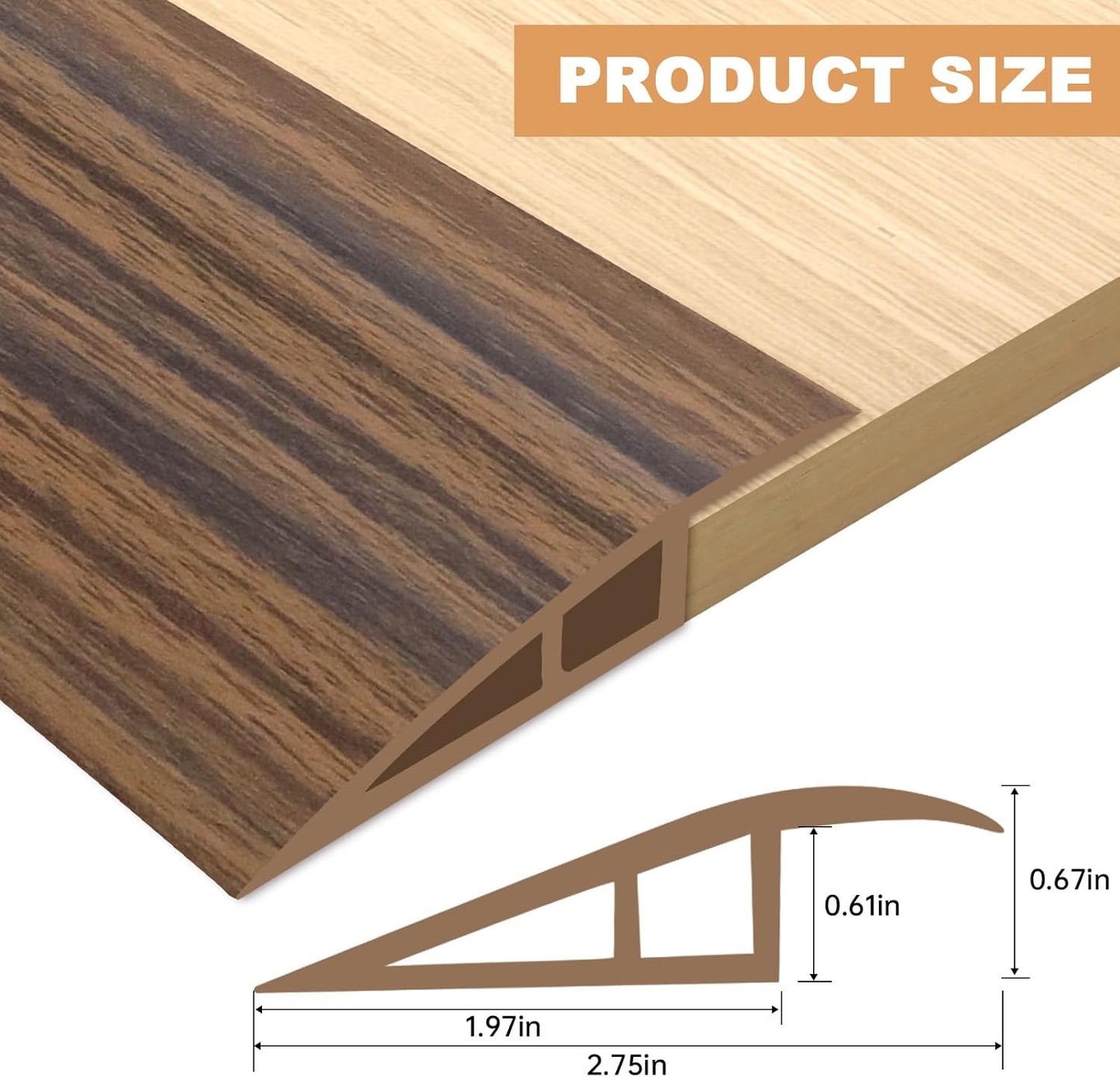 Vinyl Door Threshold Flooring Transition Strip Self Adhesive Carpet Edging Strip for Laminate Doorway Edge Threshold from 2/5" to 3/5" (Smoked Brown Wood Grain, 6.6 Ft)