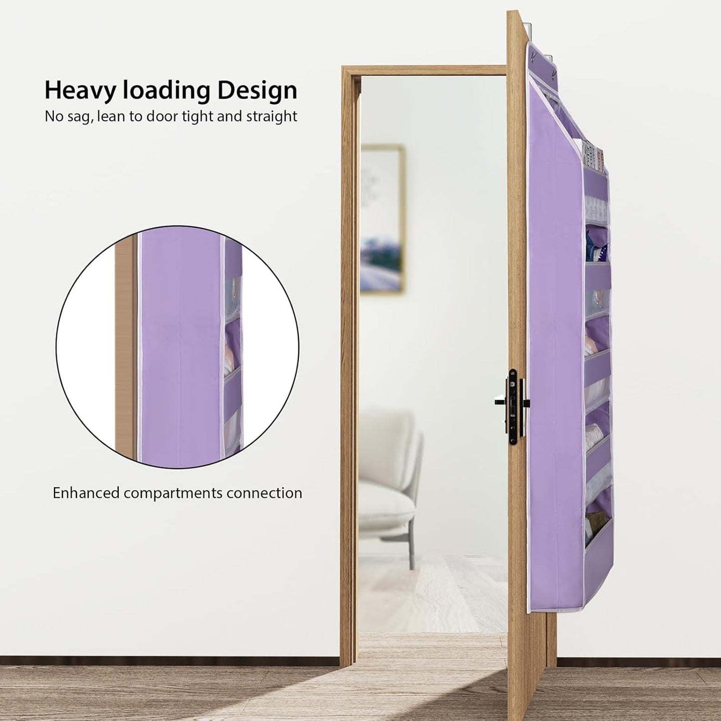 Univivi 6-Shelf Over Door Hanging Organizer Fabric Baby Door Storage with 5 Large Pockets and 3 Small PVC Pockets Wall Mount Hanging Storage Organizers for Baby Essential (Purple)