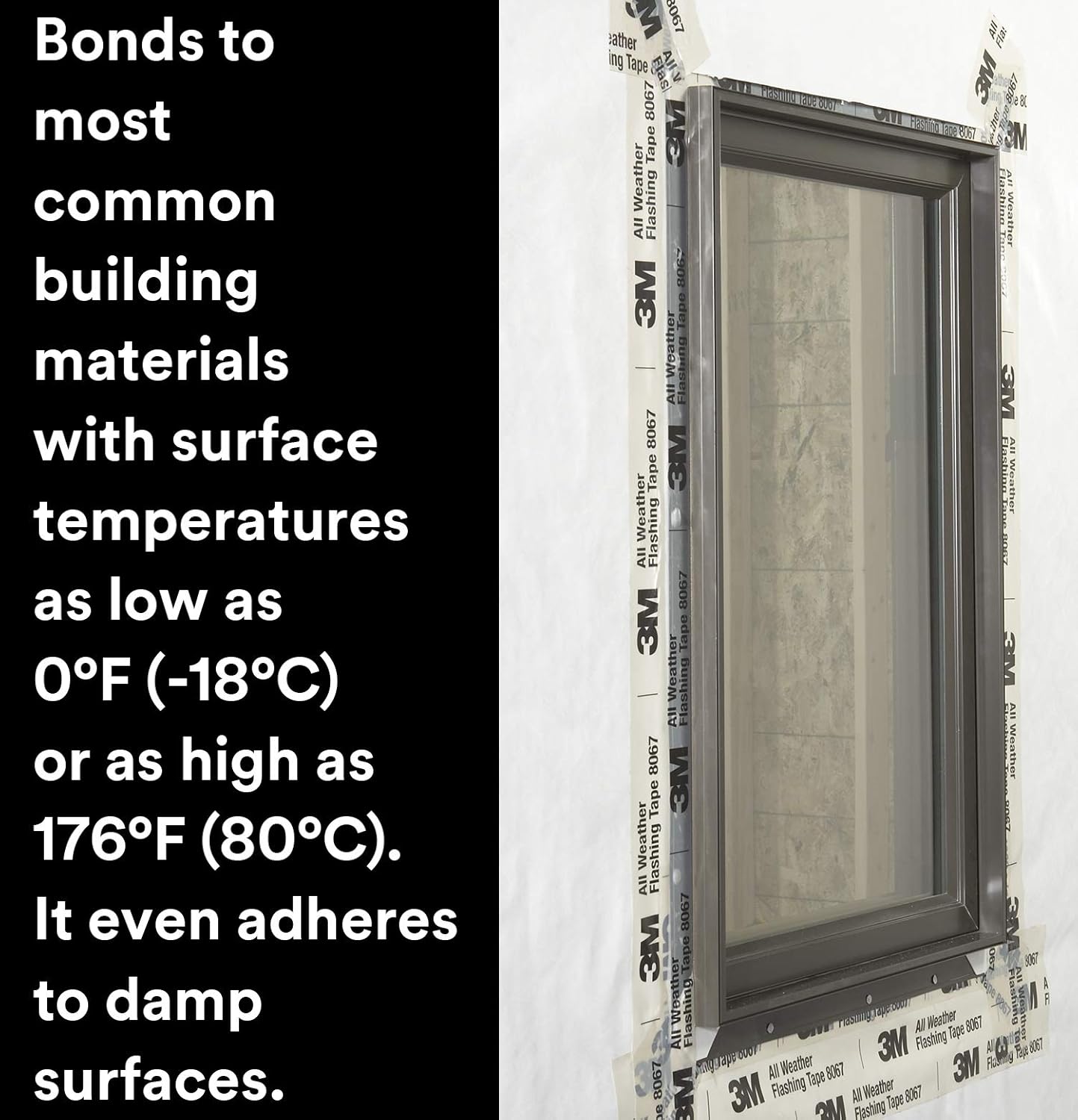 3M All Weather Flashing Tape 8067, 6 in x 75 ft, 1 Roll, Adhesive Backed Split Liner, Prevents Moisture Intrusion, Waterproof Flashing Seals Doors, Windows, Openings in Wood Frame Construction