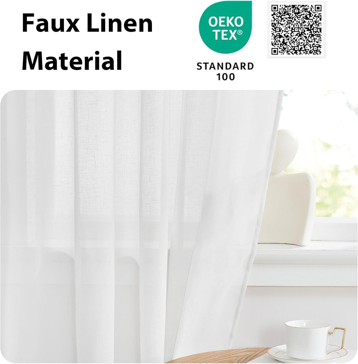 NICETOWN Sheer Curtains for French Door, Light Filtering Rod Pocket Door Curtain for Doorway Temporary Privacy Window Covering for Living Room Patio Glass, 26" W x 80" L, 1 PC, White