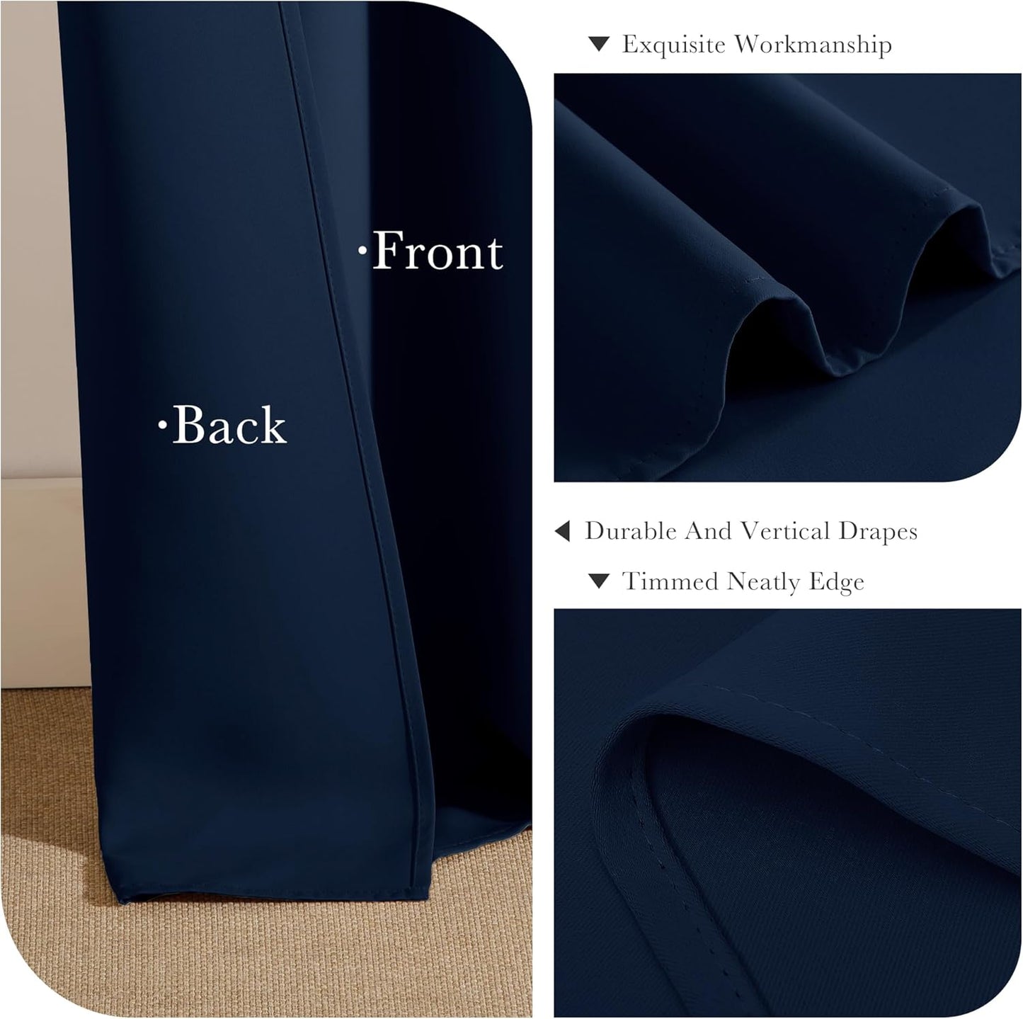 PONY DANCE Navy Blue Blackout Curtains for Bedroom 84 Inch Length 2 Panels Set, Privacy Thermal Insulated Room Darkening Grommet Drapes for Living Room Window, W34 x L84 Inch