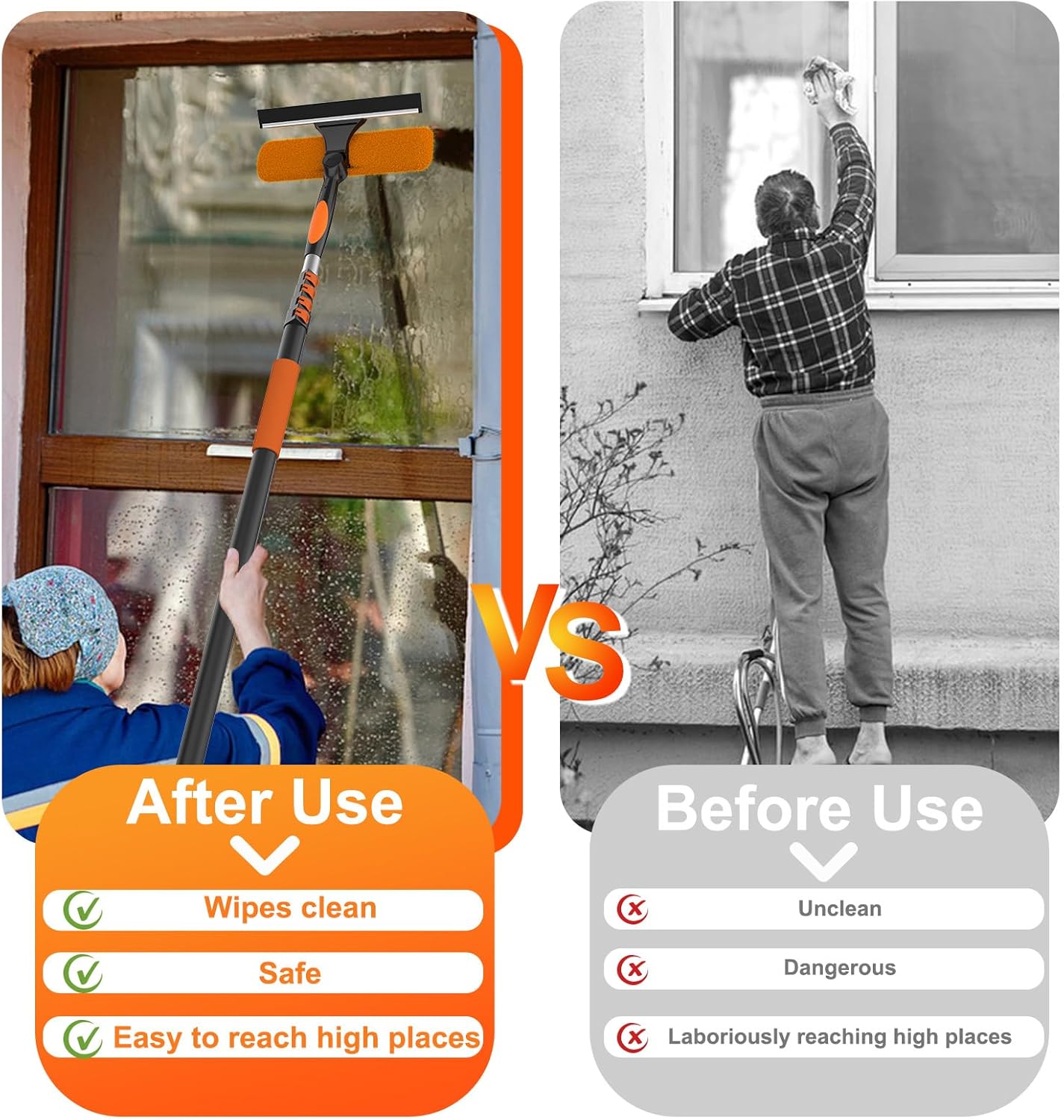 20FT High Reach Duster Cleaning Kit with Extension Pole, High Ceiling Fan Cleaner Duster Tool for Fan Blades, Window Washing Kit with Microfiber Feather Duster & Window Squeegee