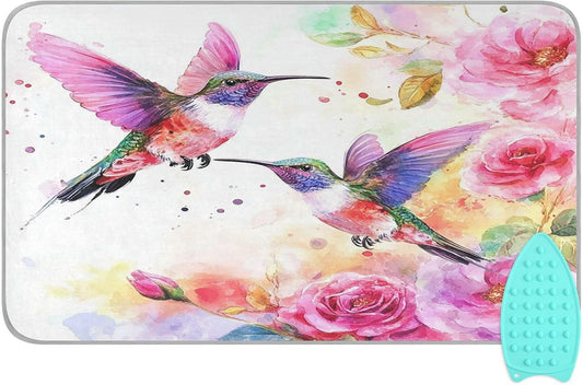 Watercolor Red Hummingbird Ironing Mat for Table top Portable Ironing Pad Blanket for Washer Dryer Countertop Travel