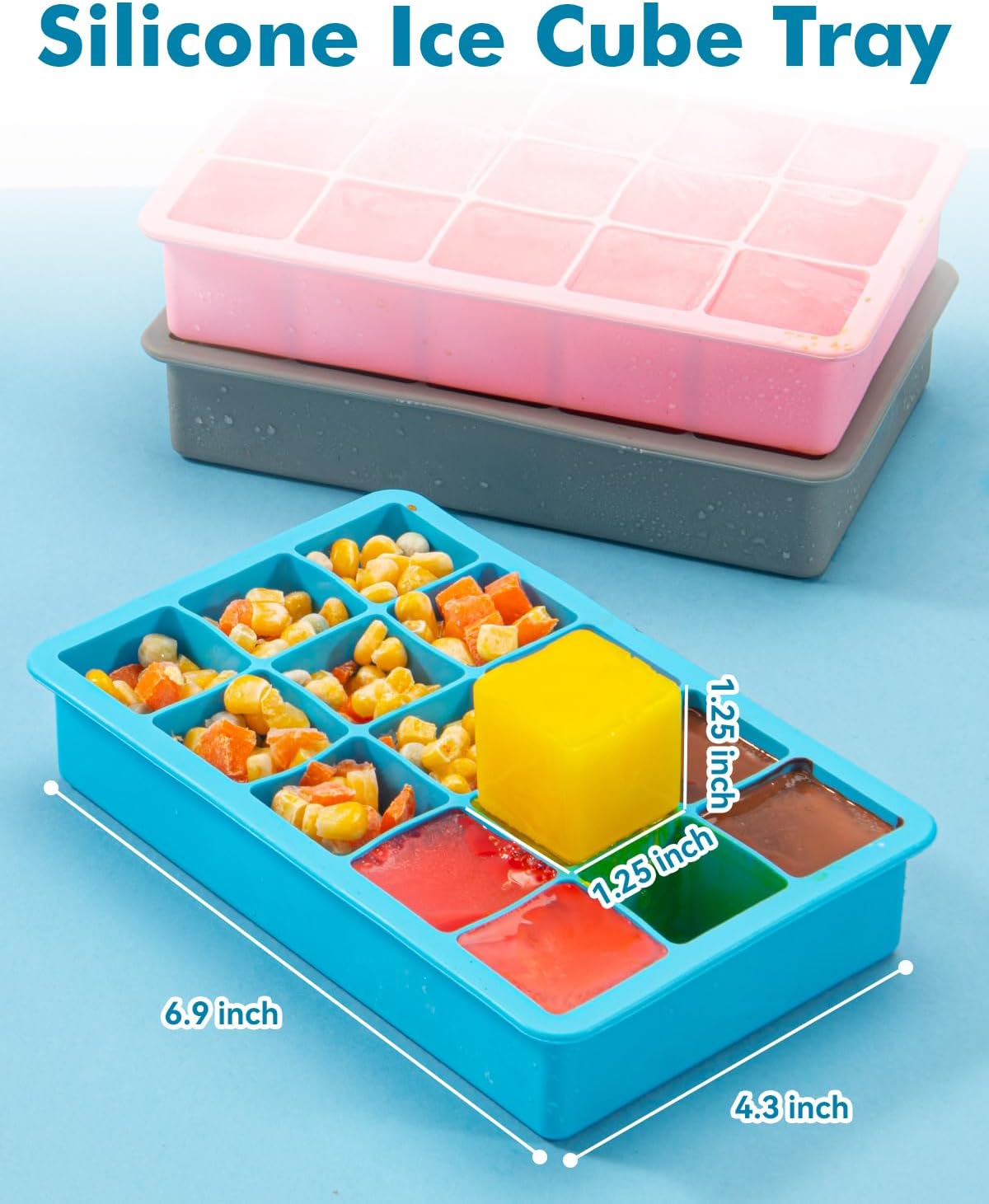 Silicone Ice Cube Trays for Freezer 2 Pack- Easy Release Square Ice Cubes Mold- Best Rubber Ice Cube Tray Shapes for Whiskey Cocktail Coffee- Mini Fridge Silicone Old Fashioned Ice Cube Tray