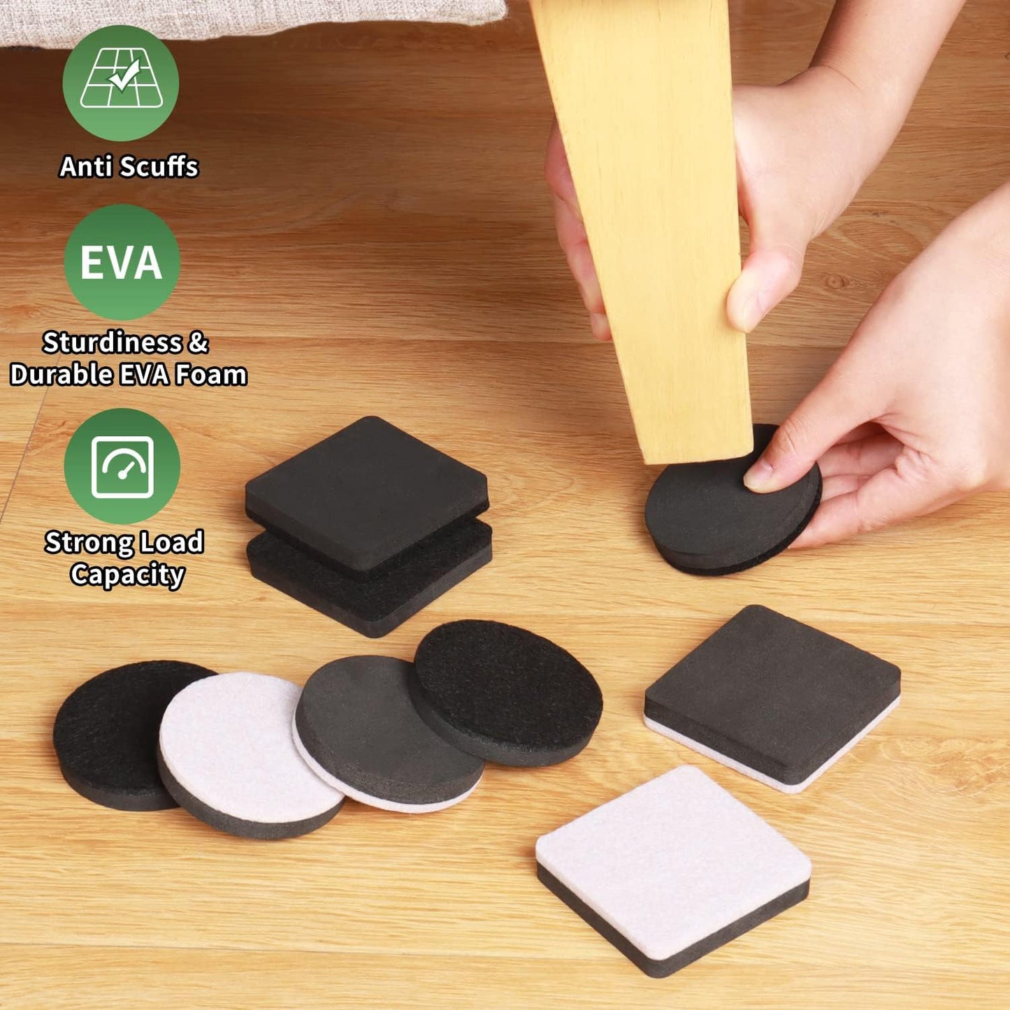 Ezprotekt 2.5" Felt Furniture Movers Sliders for Hardwood Floors, 24 Pcs Reusable Round Felt Furniture Moving Pads for Sofa Desk Couch Cabinet, Furniture Glides Easily and Quickly (Black)