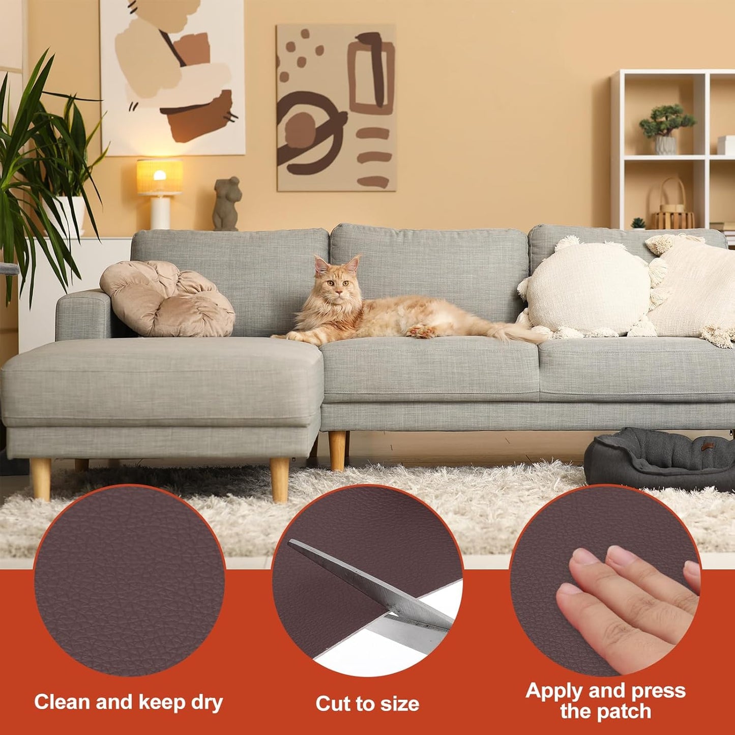 PATIKIL Leather Patches Tape for Furniture, 3.2 x 61 Inch Self Adhesive Vinyl Leather Repair Kit Cover Sheet for Couch, Sofa, Car Seats, Office Chair, Deep Brown