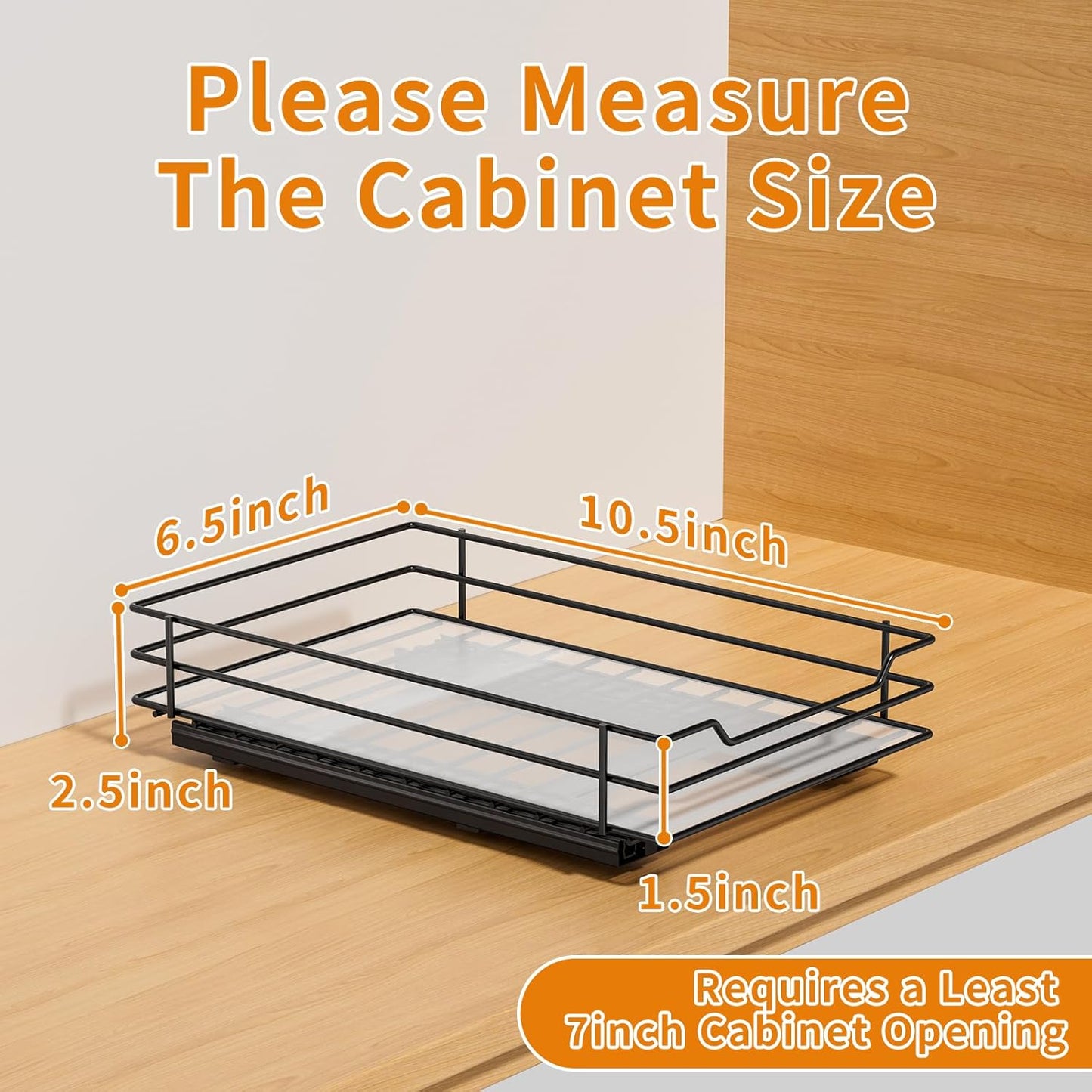 RCHYFEED Pull Out Spice Rack Organizer for Cabinet,Slide out Spice Organizer for Inside Cabinets,Heavy Duty Spice Organization for Kitchen and Pantry,Seasoning,Sauces(1-Tier,6.5" Wx10.5 Dx2.5 H)