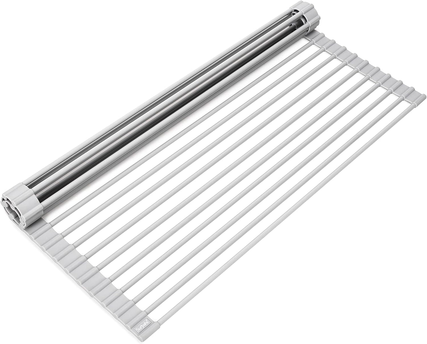 Surpahs Over Sink Foldable Multipurpose Roll-Up Dish Drying Rack, Silicone Wrapped Stainless Steel, Warm Gray, 20.5" x 15.5"